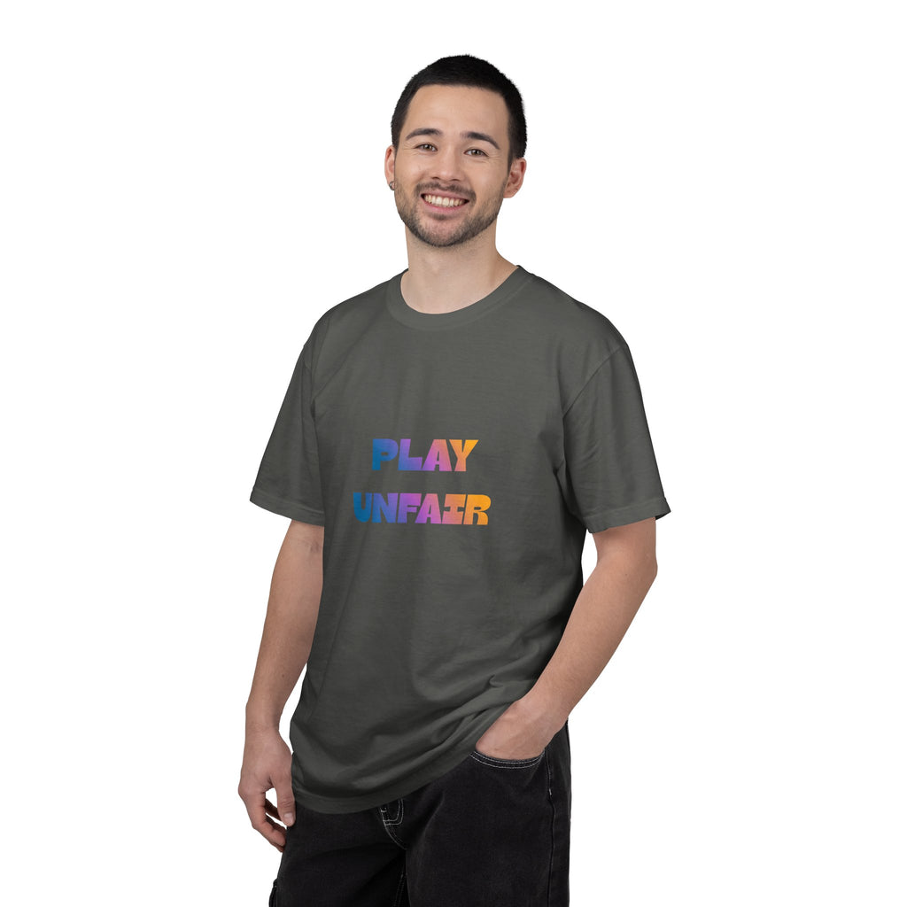 Play Unfair T-Shirt — Bold Rainbow Typography Tee