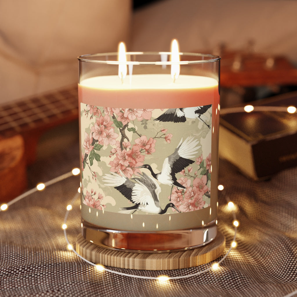 11oz Floral Crane Scented Candle — Japanese Cherry Blossom Aroma