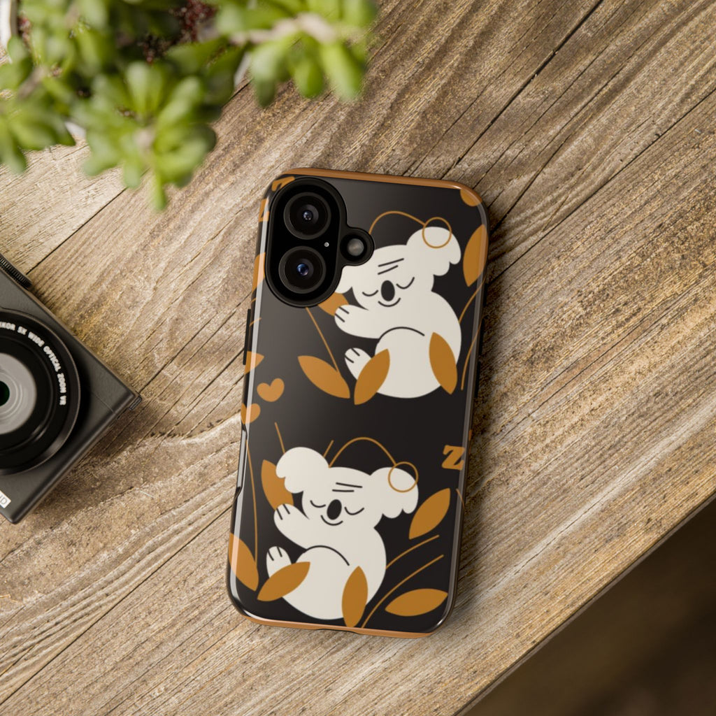 Koala Sleep Pattern Tough Phone Case – Cute Black & Gold Protective Cover