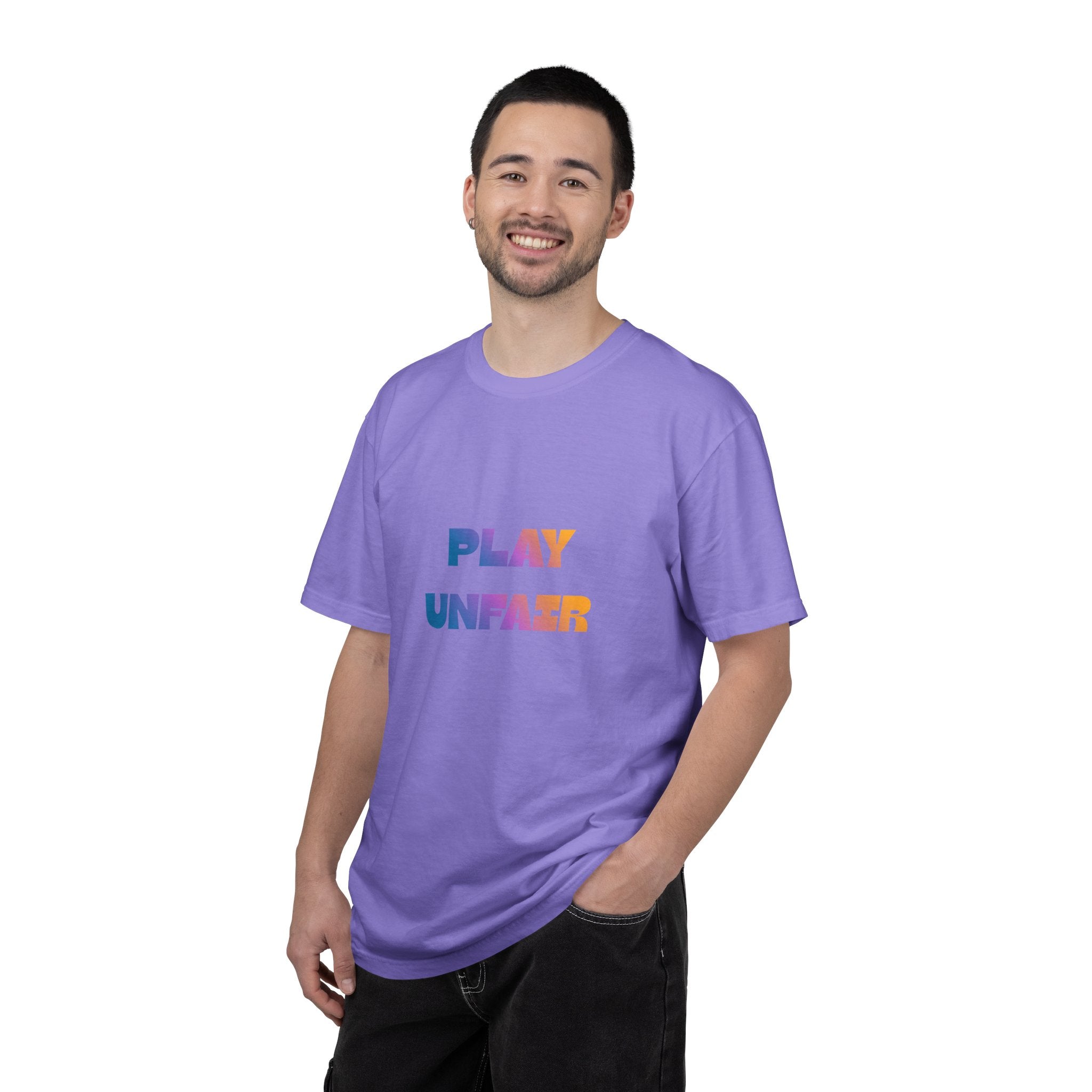 Play Unfair T-Shirt — Bold Rainbow Typography Tee