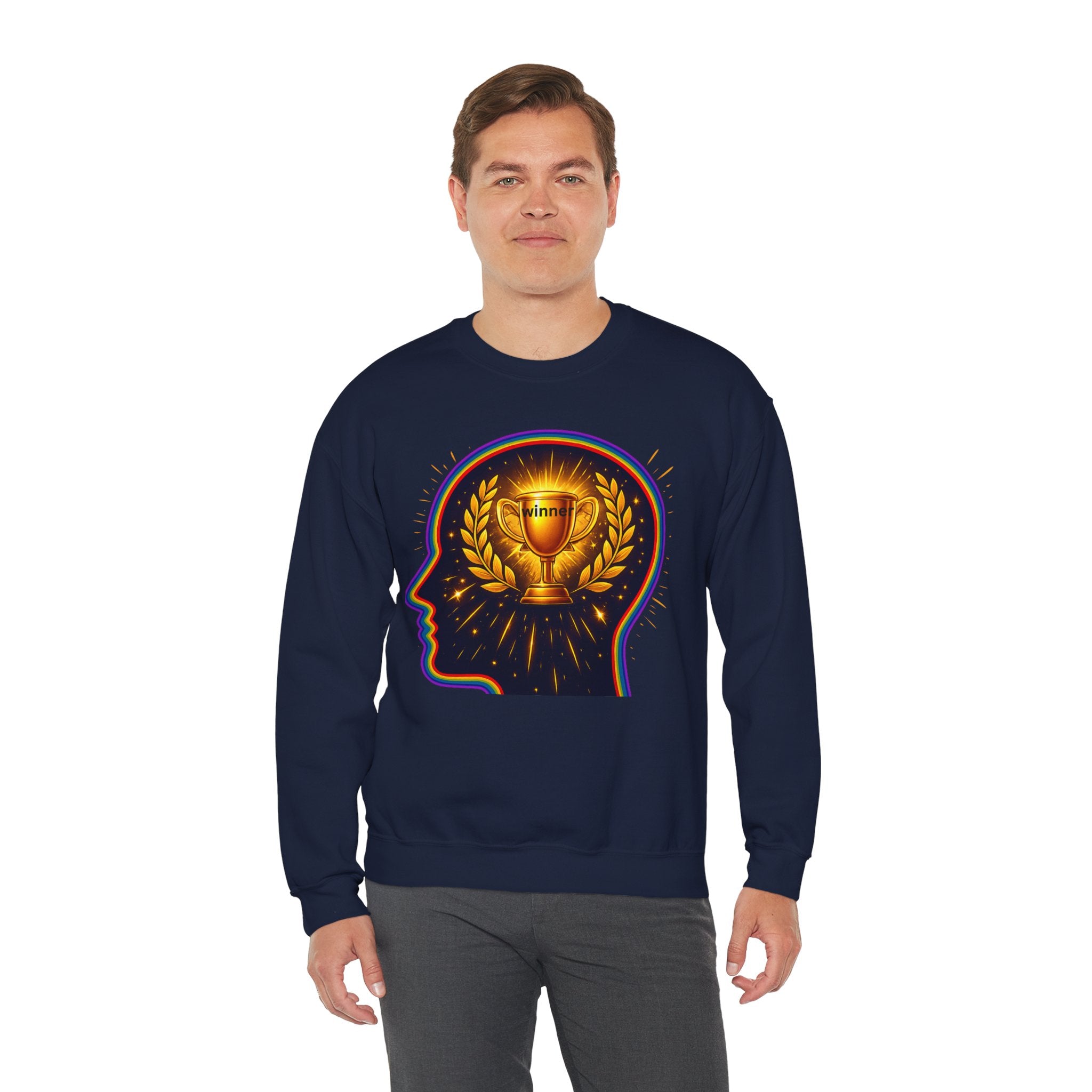 Crewneck Sweatshirt — 'Winner' Trophy Brain Graphic