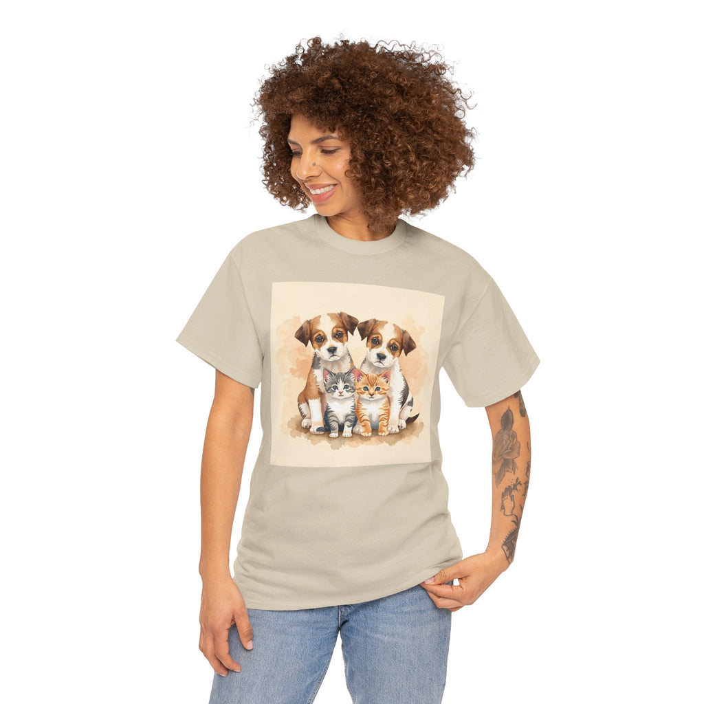 Puppy & Kitten Trio Tee — Cute Pet Illustration T-Shirt