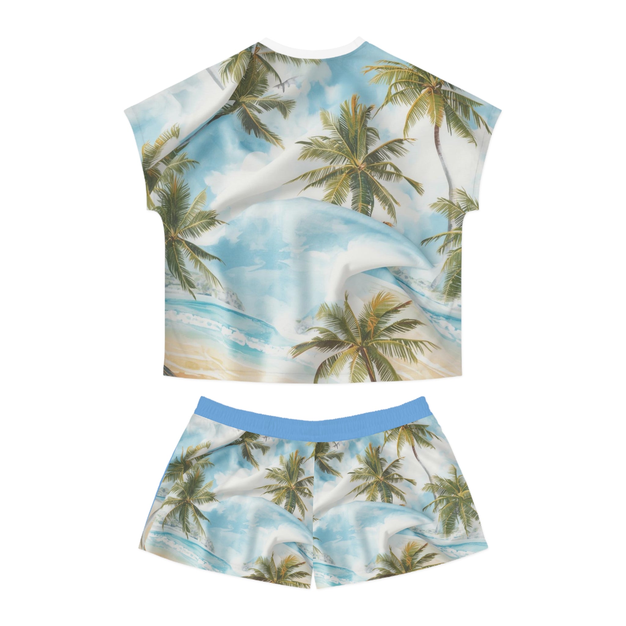 Tropical Palm Beach Women's Pajama Set – All-Over Print Short Lounge Set