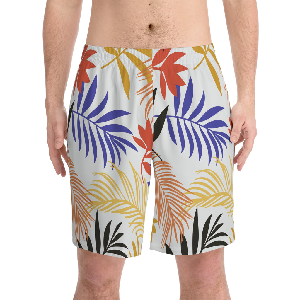 Tropical Leaf Beach Shorts — Colorful Palm Print Summer Swim Trunks