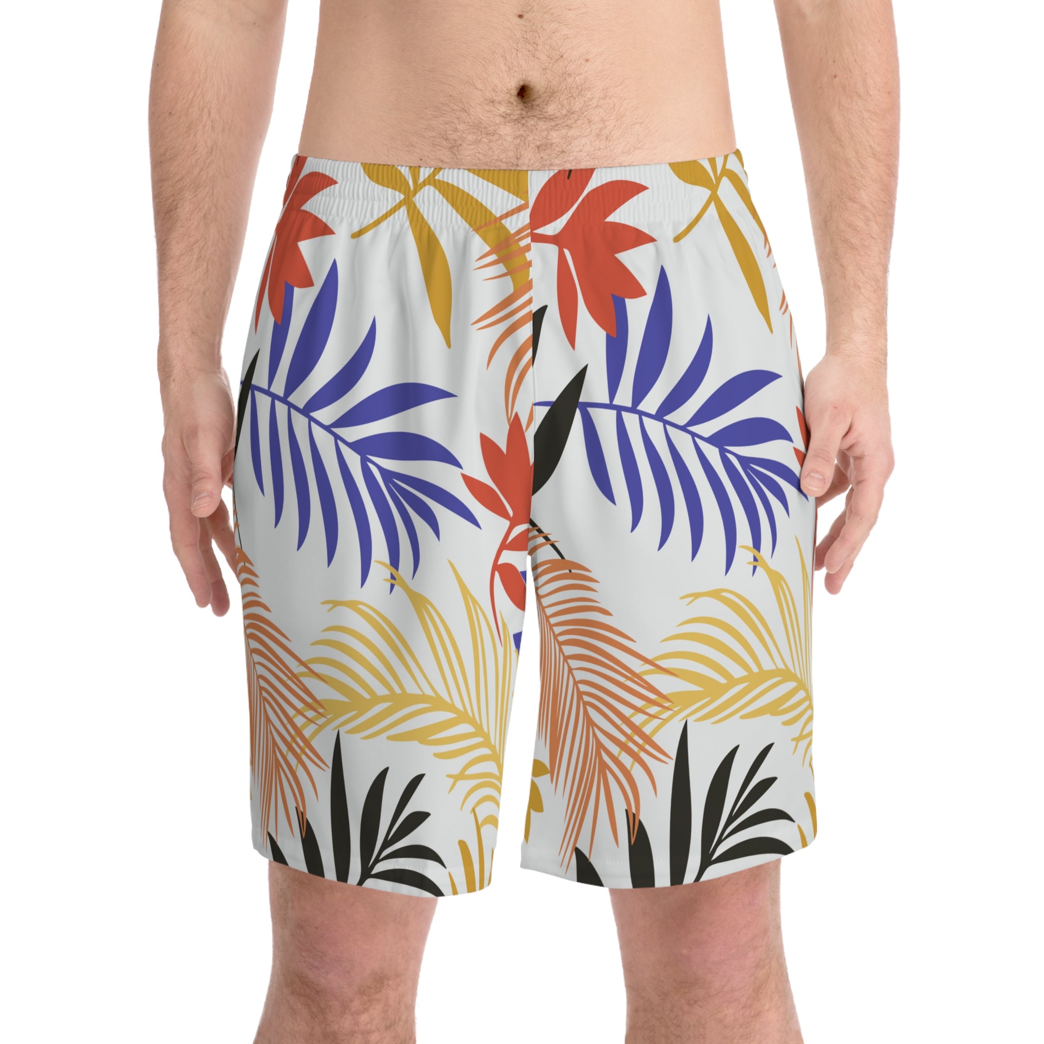 Tropical Leaf Beach Shorts — Colorful Palm Print Summer Swim Trunks