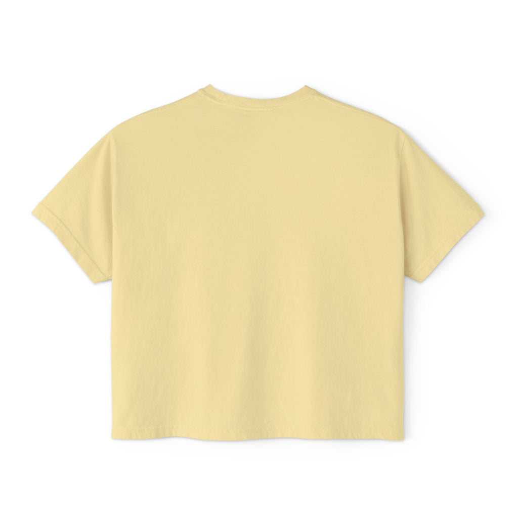 Floral Bouquet Women's Boxy Tee — Cropped White T-Shirt with Pink Rose Design