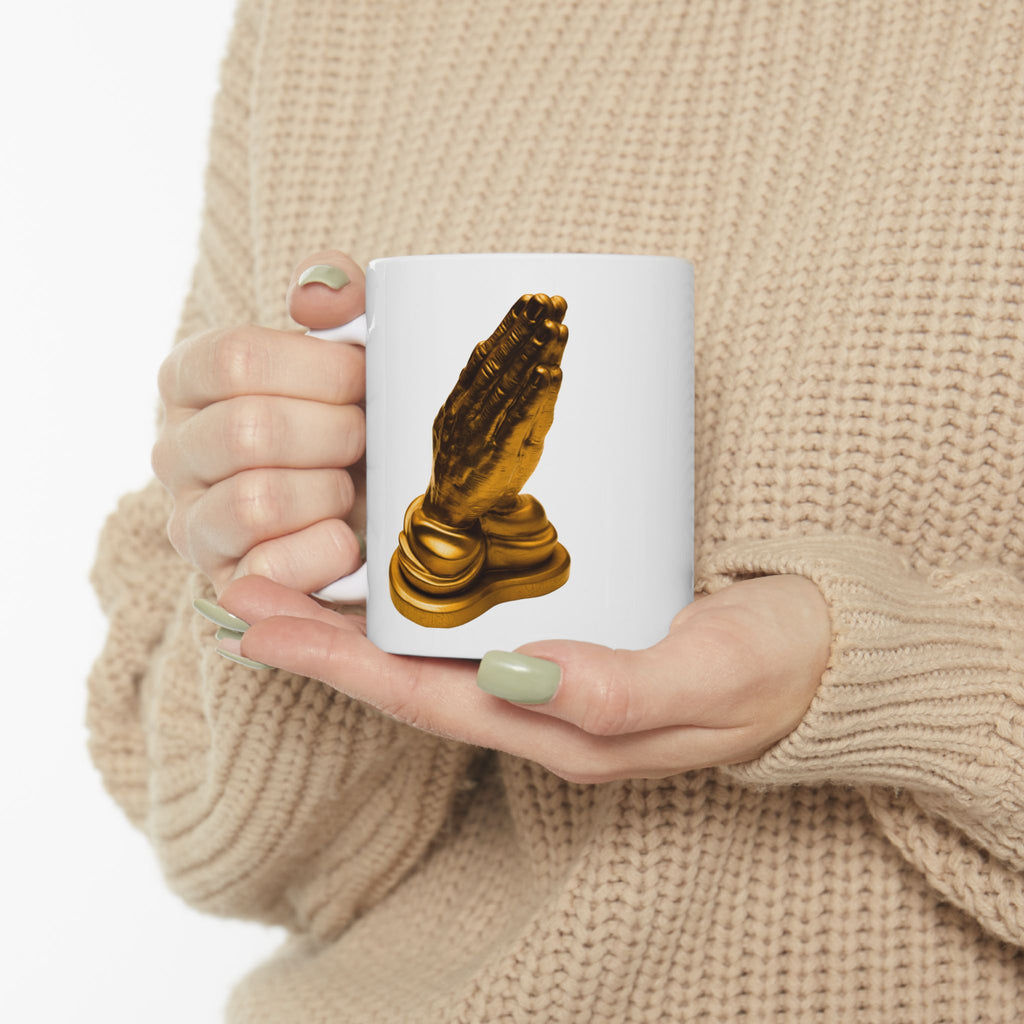 Praying Hands — Golden Meditation Statue Coffee Cup (11oz)