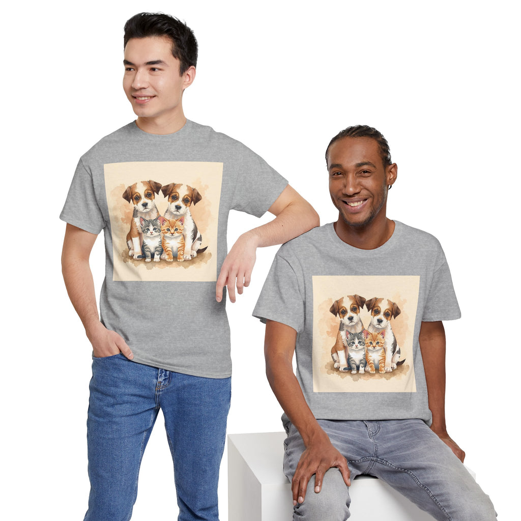 Puppy & Kitten Trio Tee — Cute Pet Illustration T-Shirt
