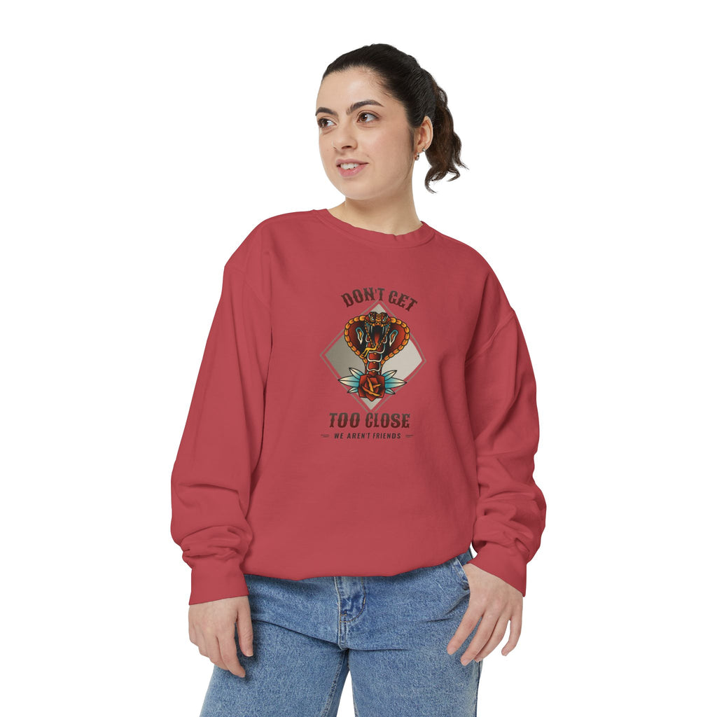 Sweatshirt — "Don't Get Too Close" Retro Cobra Graphic