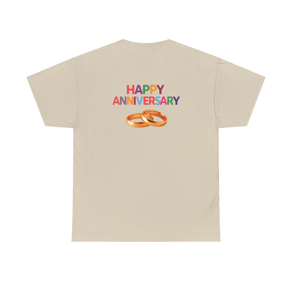 Anniversary T-Shirt — "Happy Anniversary" with Gold Rings