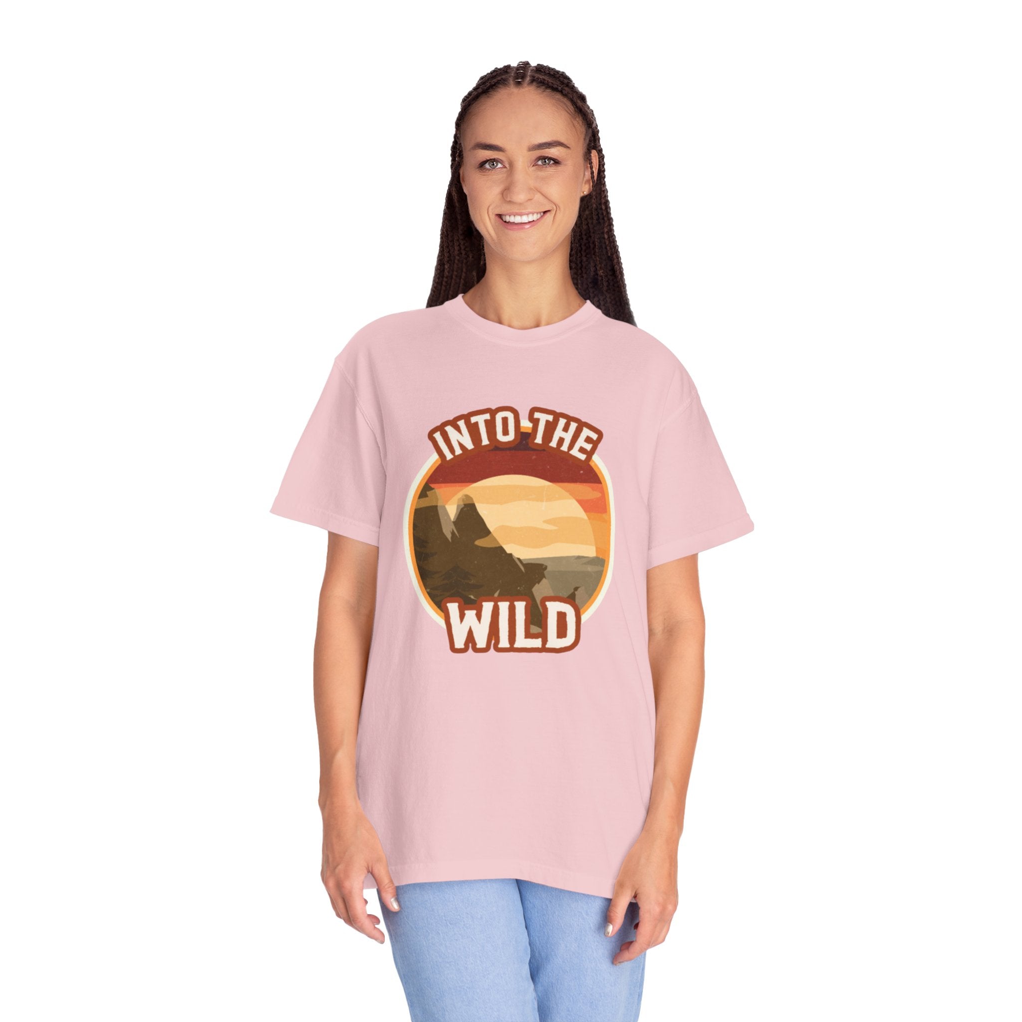 Into The Wild T-Shirt — Retro Sunset Mountain Adventure Tee
