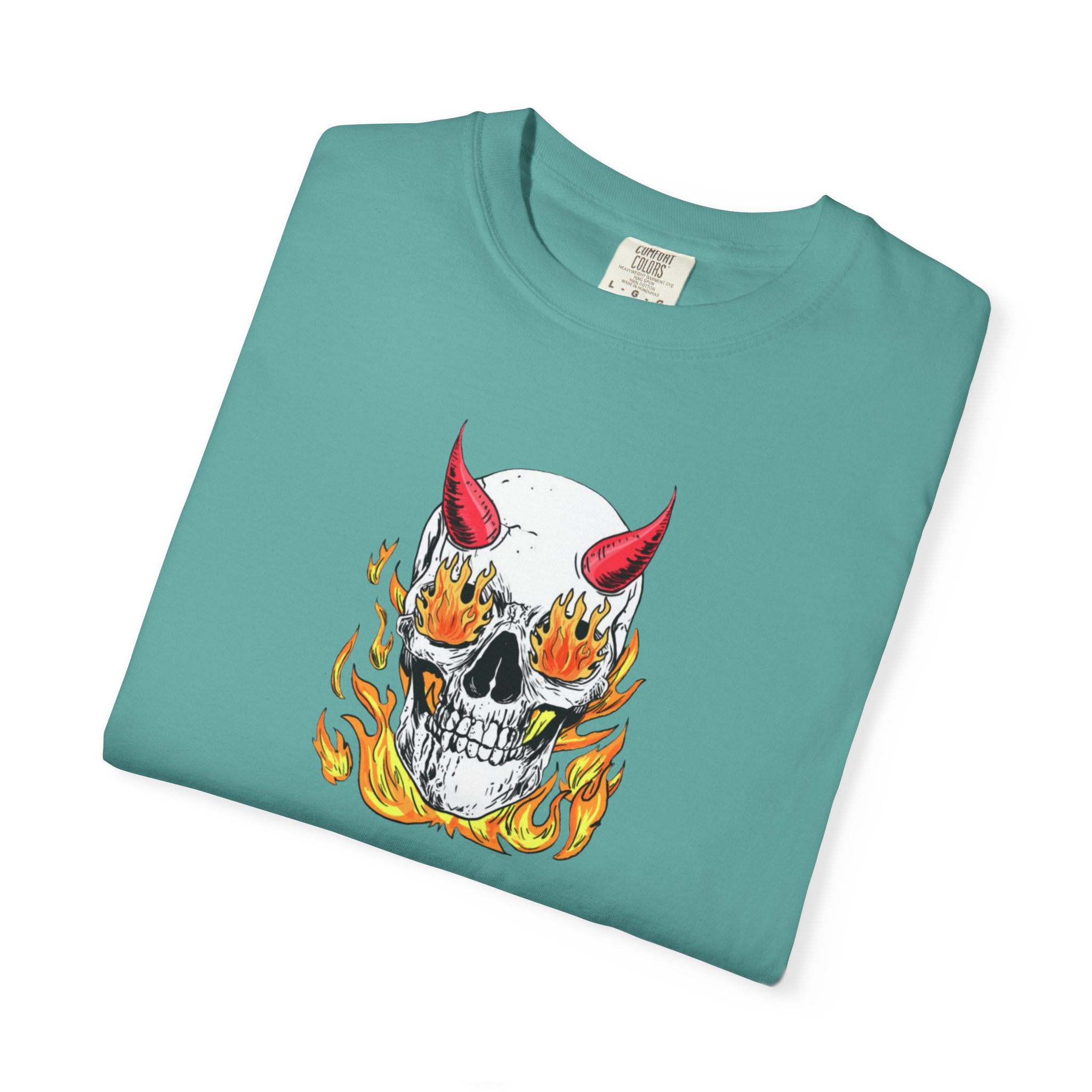 Flaming Devil Skull T-Shirt — Edgy Retro Tattoo Graphic Tee