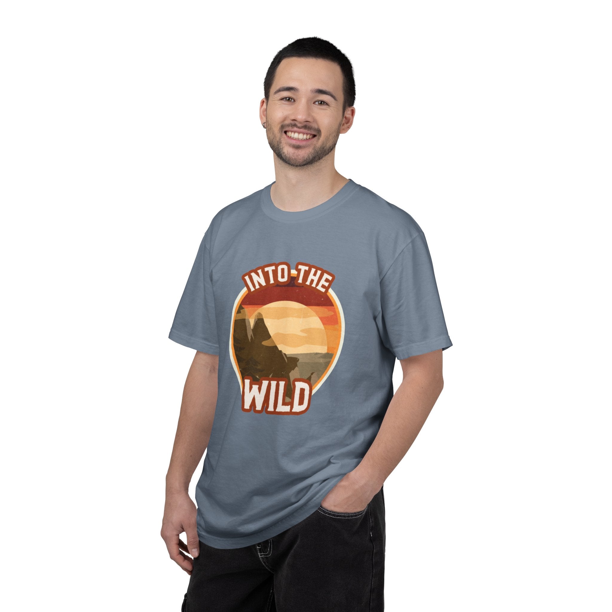 Into The Wild T-Shirt — Retro Sunset Mountain Adventure Tee