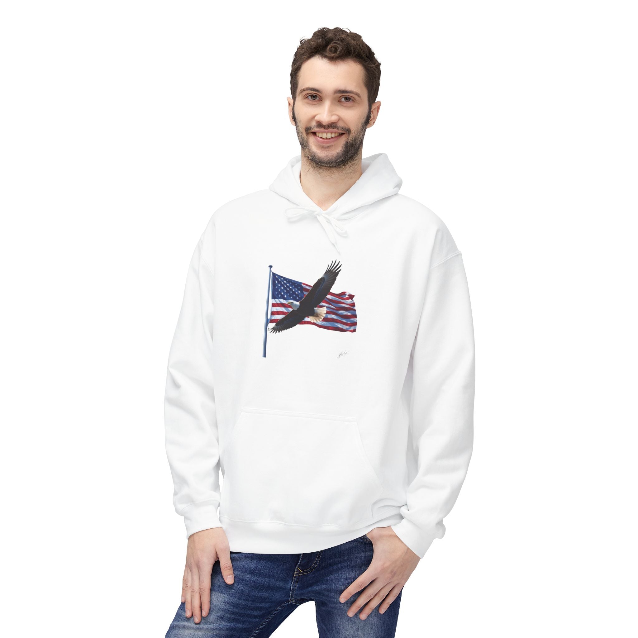 American Flag & Eagle Hoodie — Patriotic USA Bald Eagle Pullover