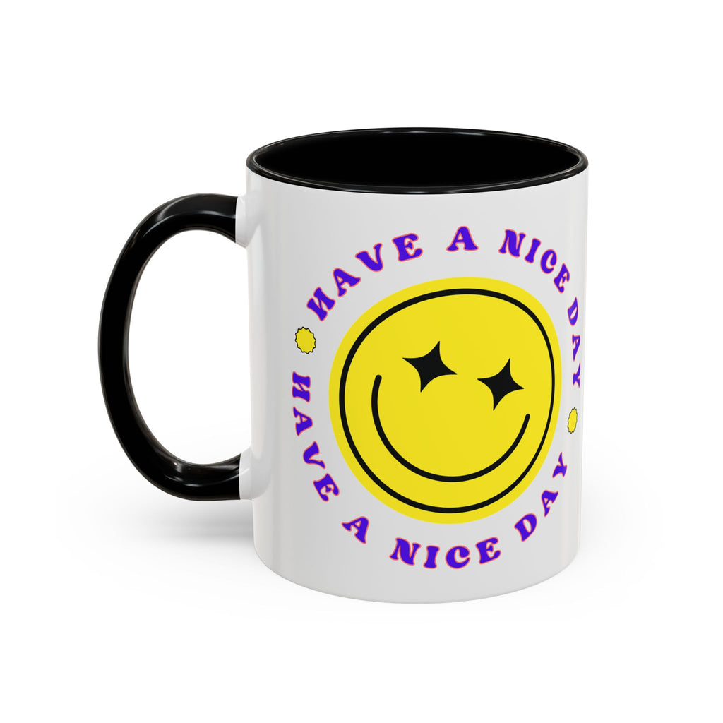 Have a Nice Day Smile Face Coffee Mug — Retro Yellow Smiley Accent Mug (11/15oz)