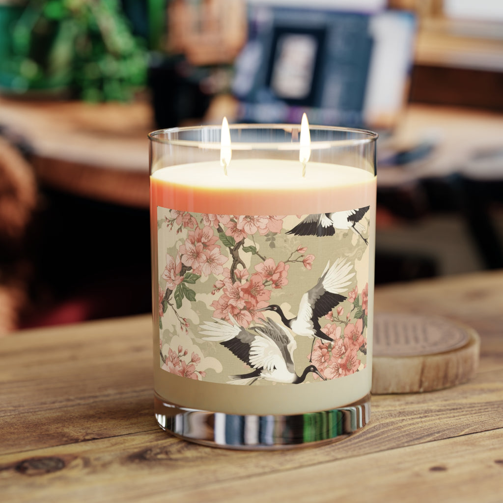 11oz Floral Crane Scented Candle — Japanese Cherry Blossom Aroma