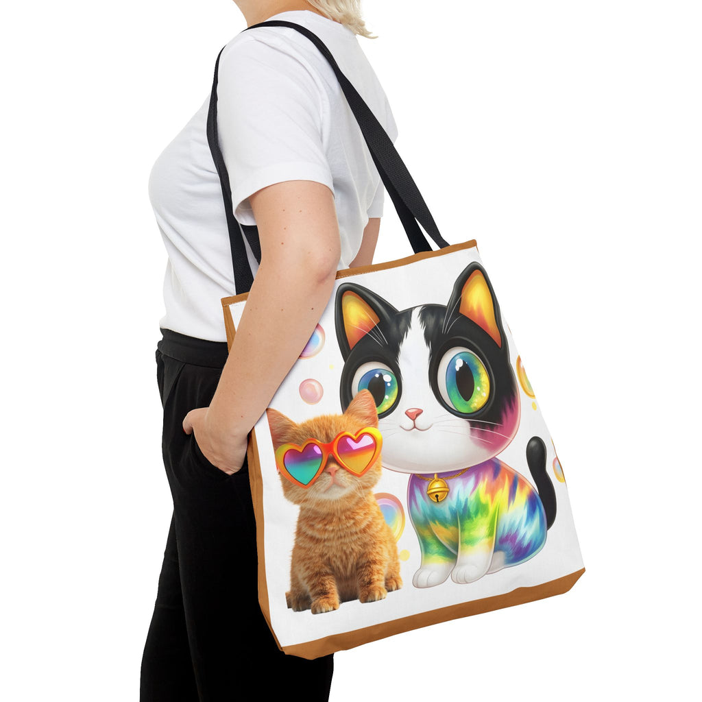Rainbow Tie-Dye Cat & Sunglasses Kitten Tote Bag | Cute Cat Art