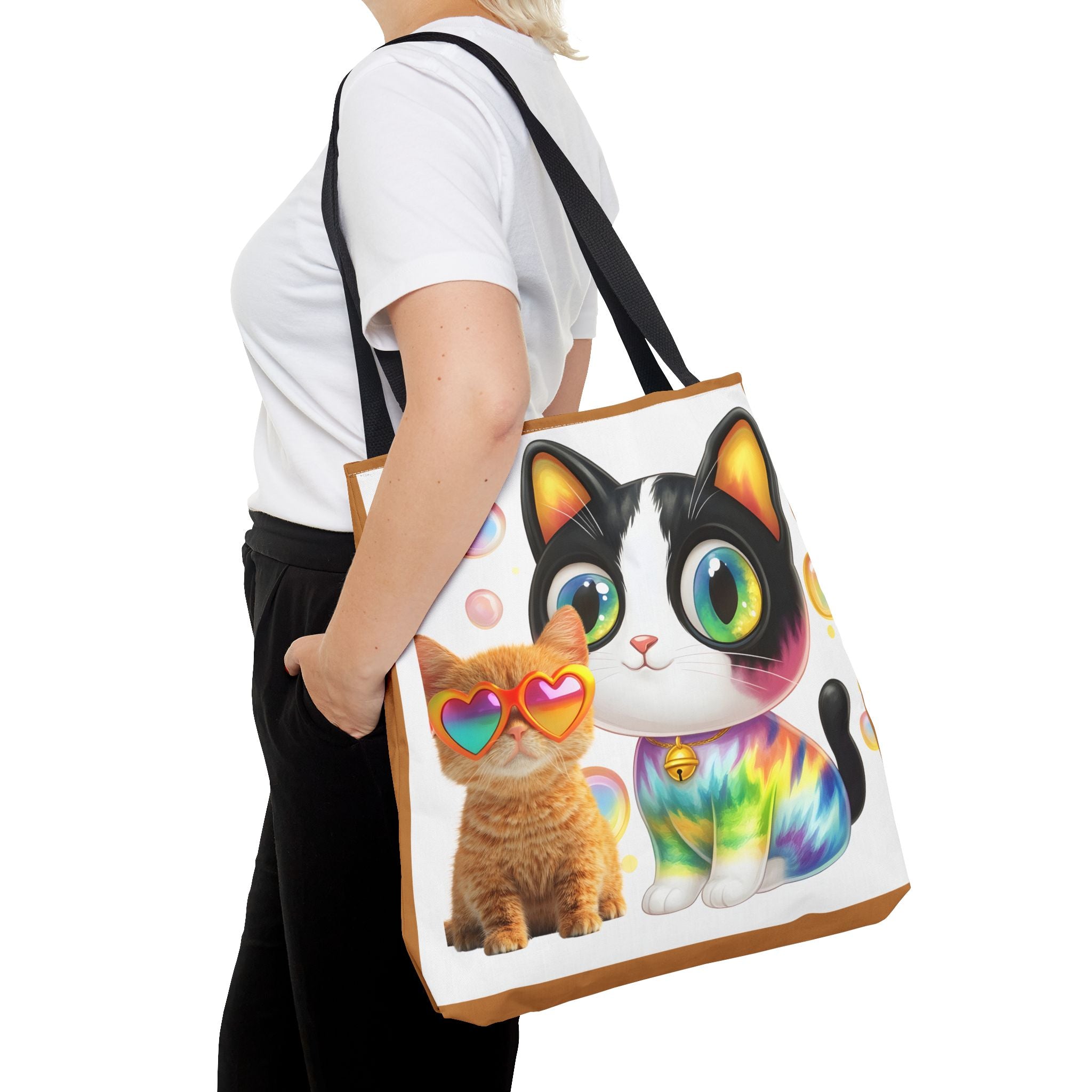 Rainbow Tie-Dye Cat & Sunglasses Kitten Tote Bag | Cute Cat Art