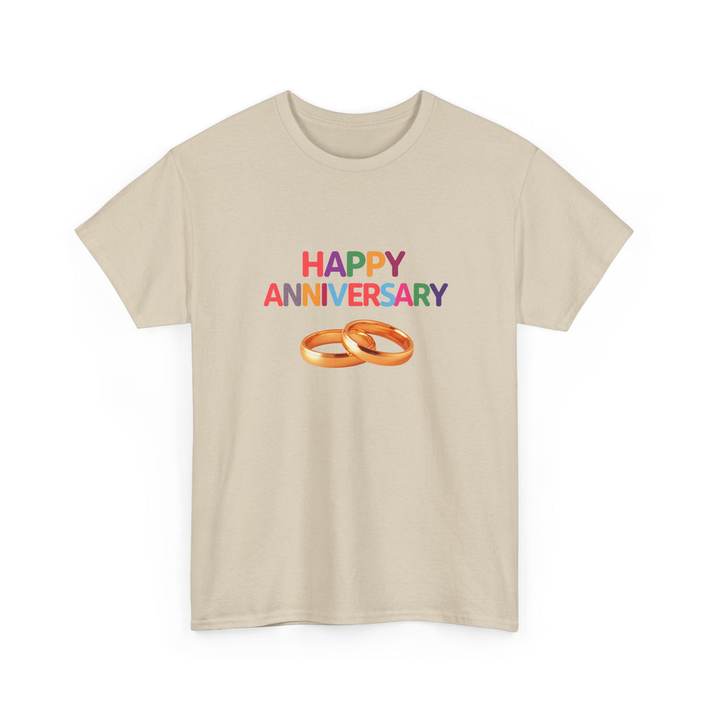 Anniversary T-Shirt — "Happy Anniversary" with Gold Rings