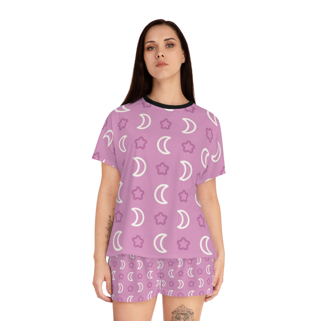 Women's Moon & Stars Short Pajama Set — Pink Printed Sleepwear