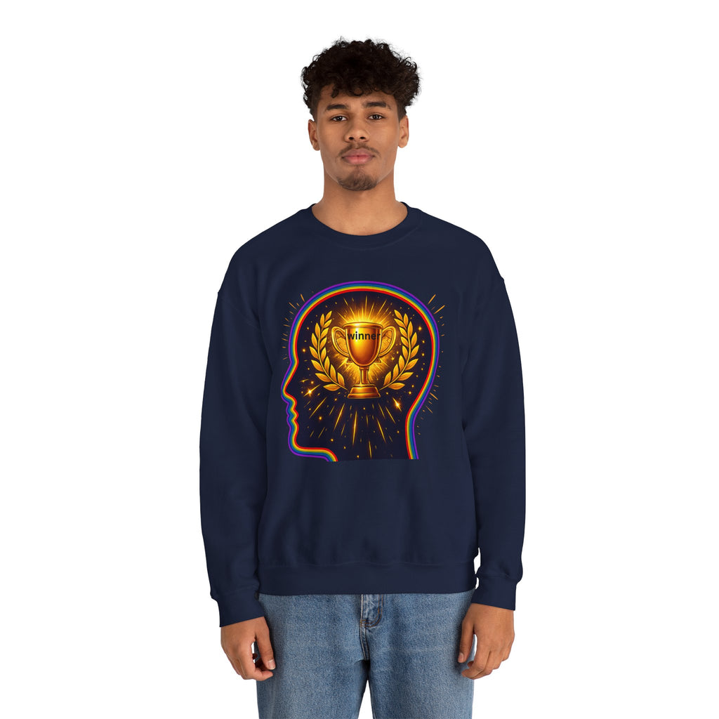 Crewneck Sweatshirt — 'Winner' Trophy Brain Graphic