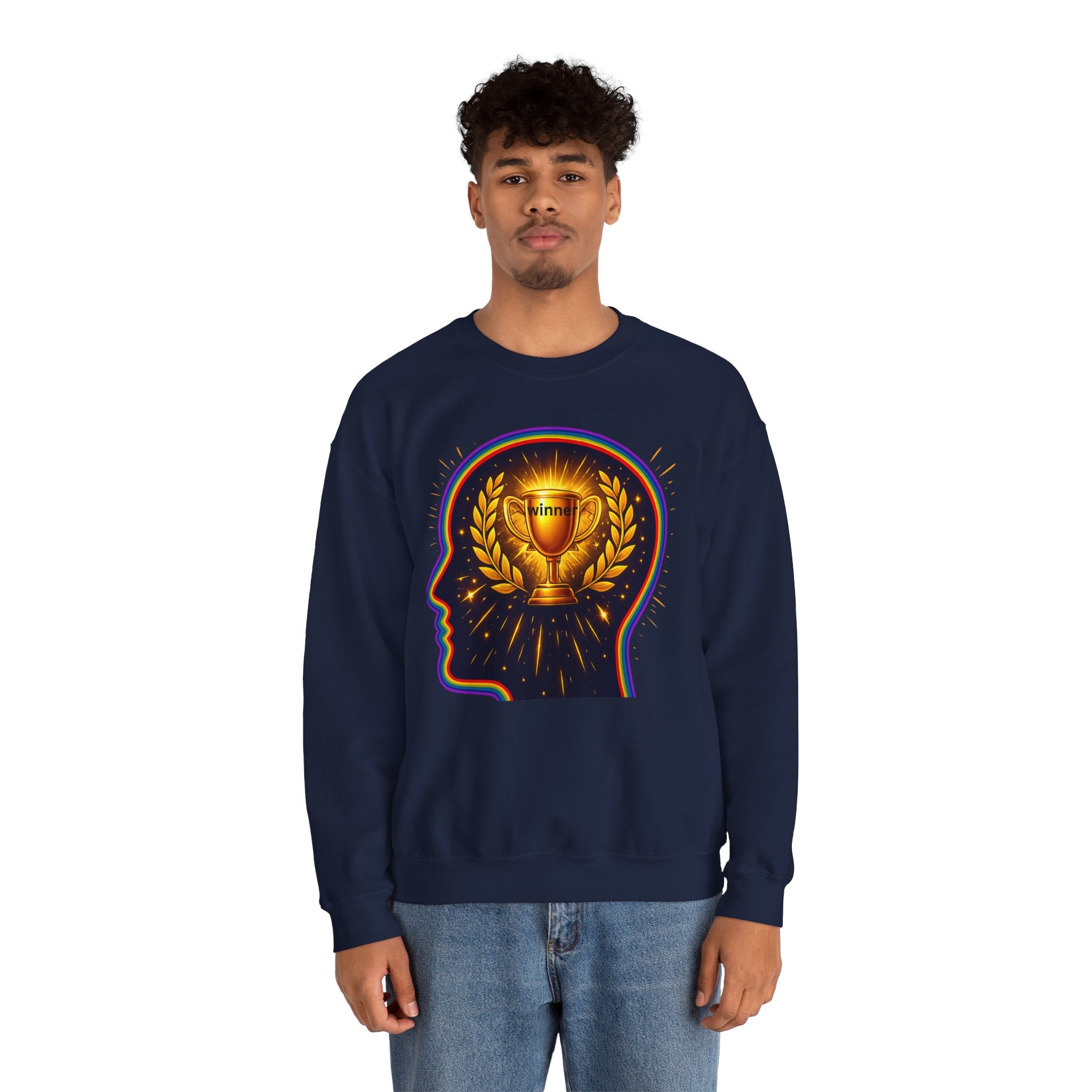 Crewneck Sweatshirt — 'Winner' Trophy Brain Graphic