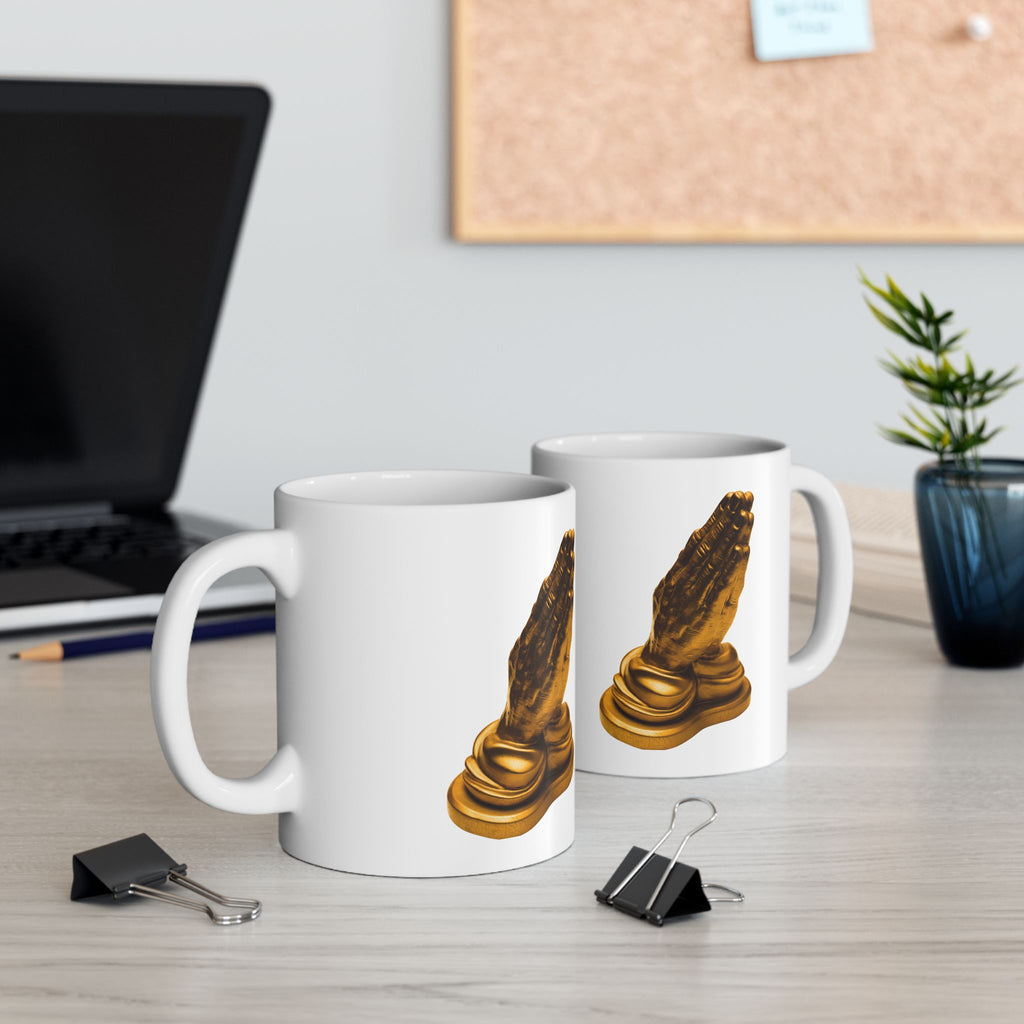 Praying Hands — Golden Meditation Statue Coffee Cup (11oz)