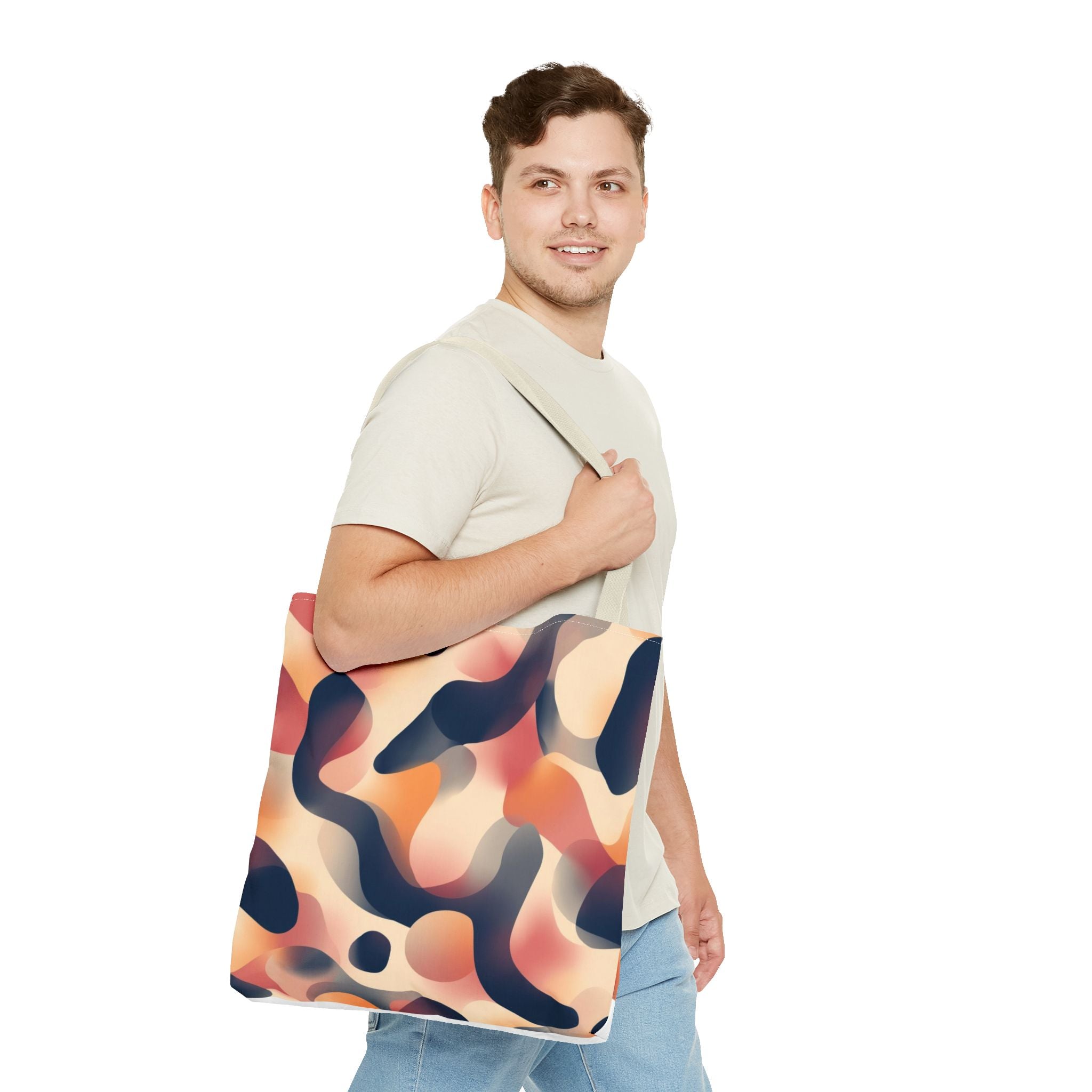 Abstract Camouflage Tote Bag – Blush & Navy All-Over Print Beach & Market Tote