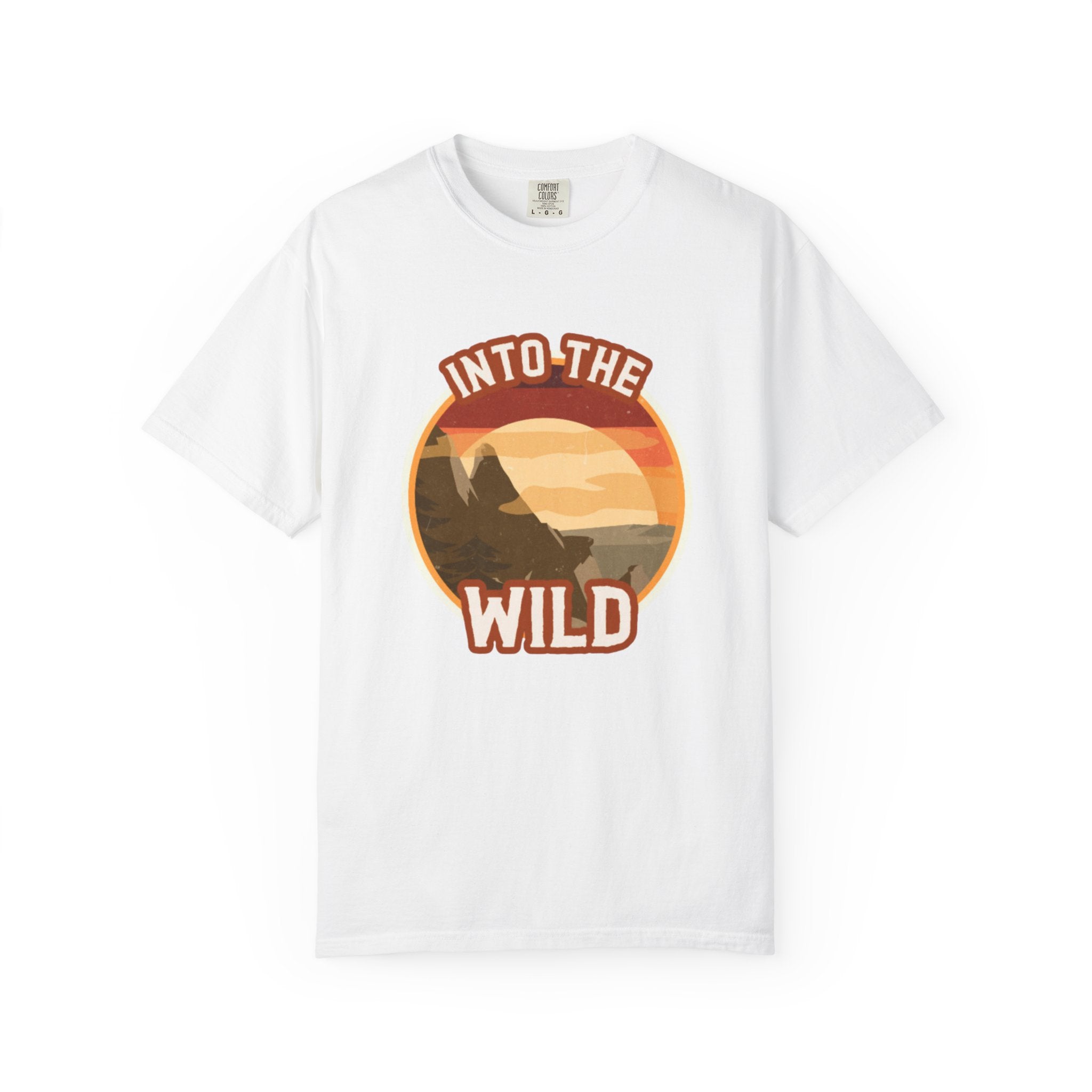 Into The Wild T-Shirt — Retro Sunset Mountain Adventure Tee