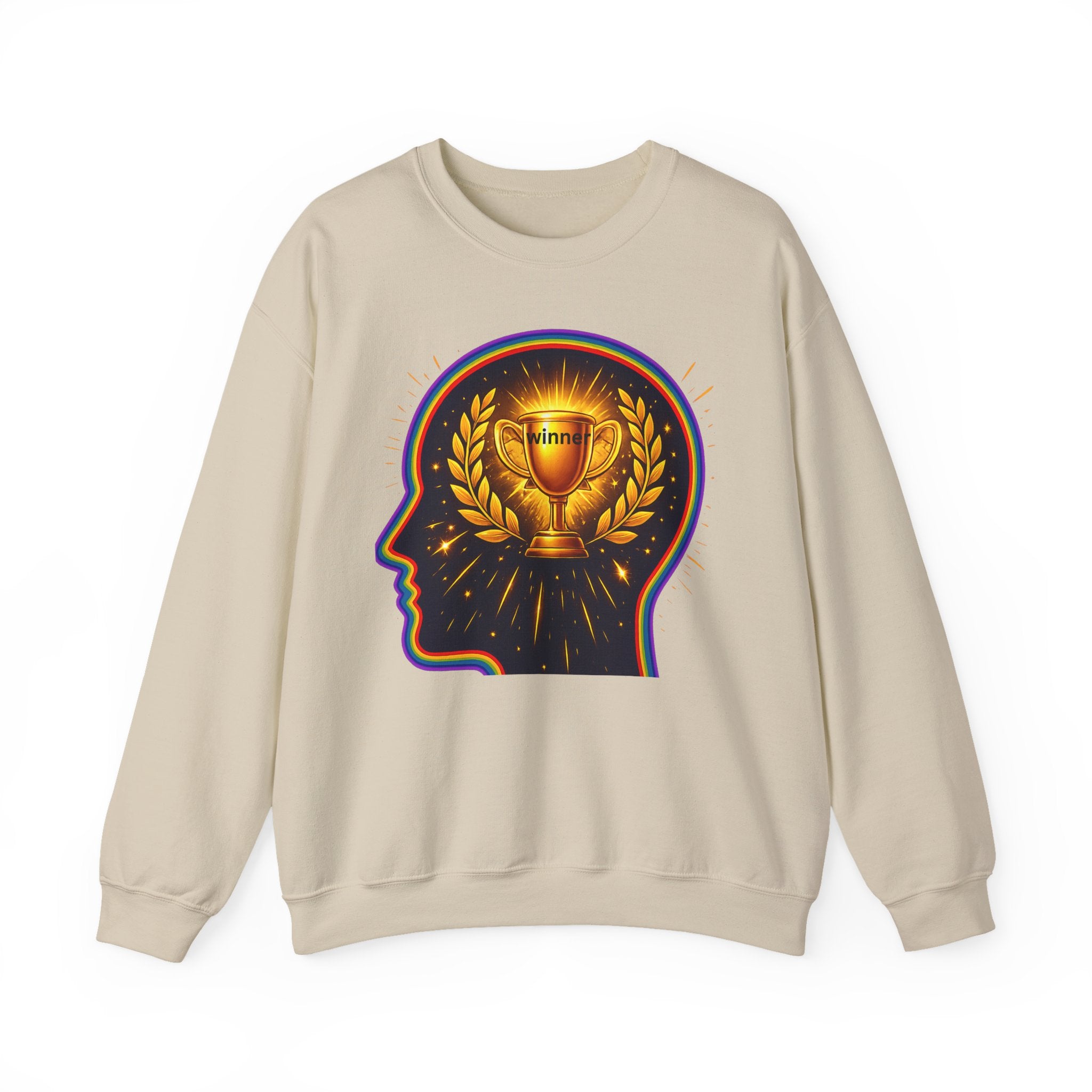 Crewneck Sweatshirt — 'Winner' Trophy Brain Graphic