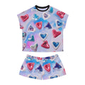Women’s Heart Print Short Pajama Set — Pink & Blue All-Over Sleepwear