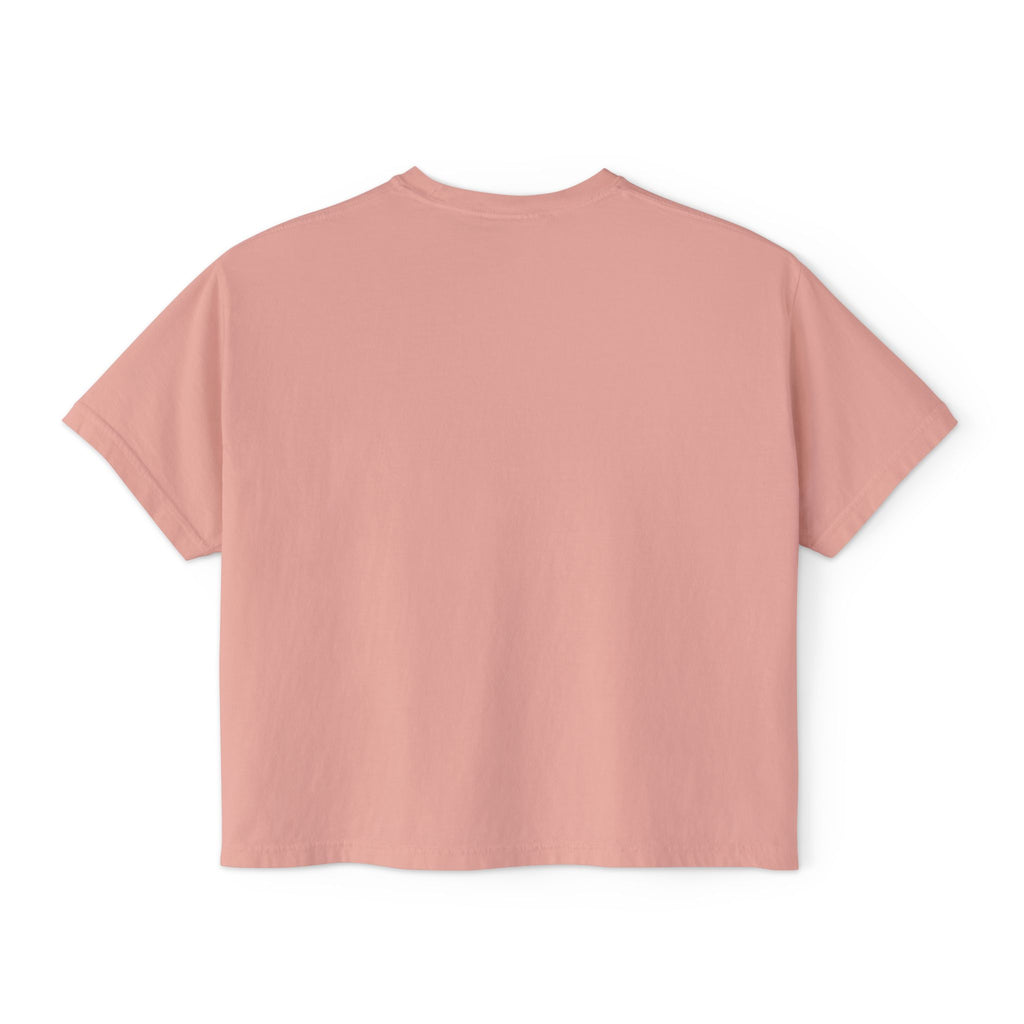 Floral Bouquet Women's Boxy Tee — Cropped White T-Shirt with Pink Rose Design
