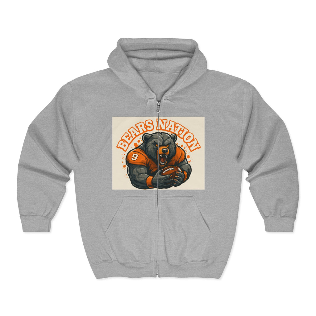 Bears Nation Full-Zip Hoodie — Grizzly Football Fan Zip-Up