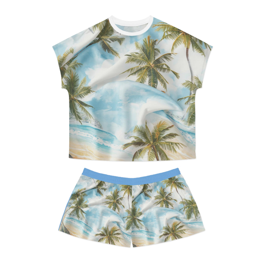 Tropical Palm Beach Women's Pajama Set – All-Over Print Short Lounge Set