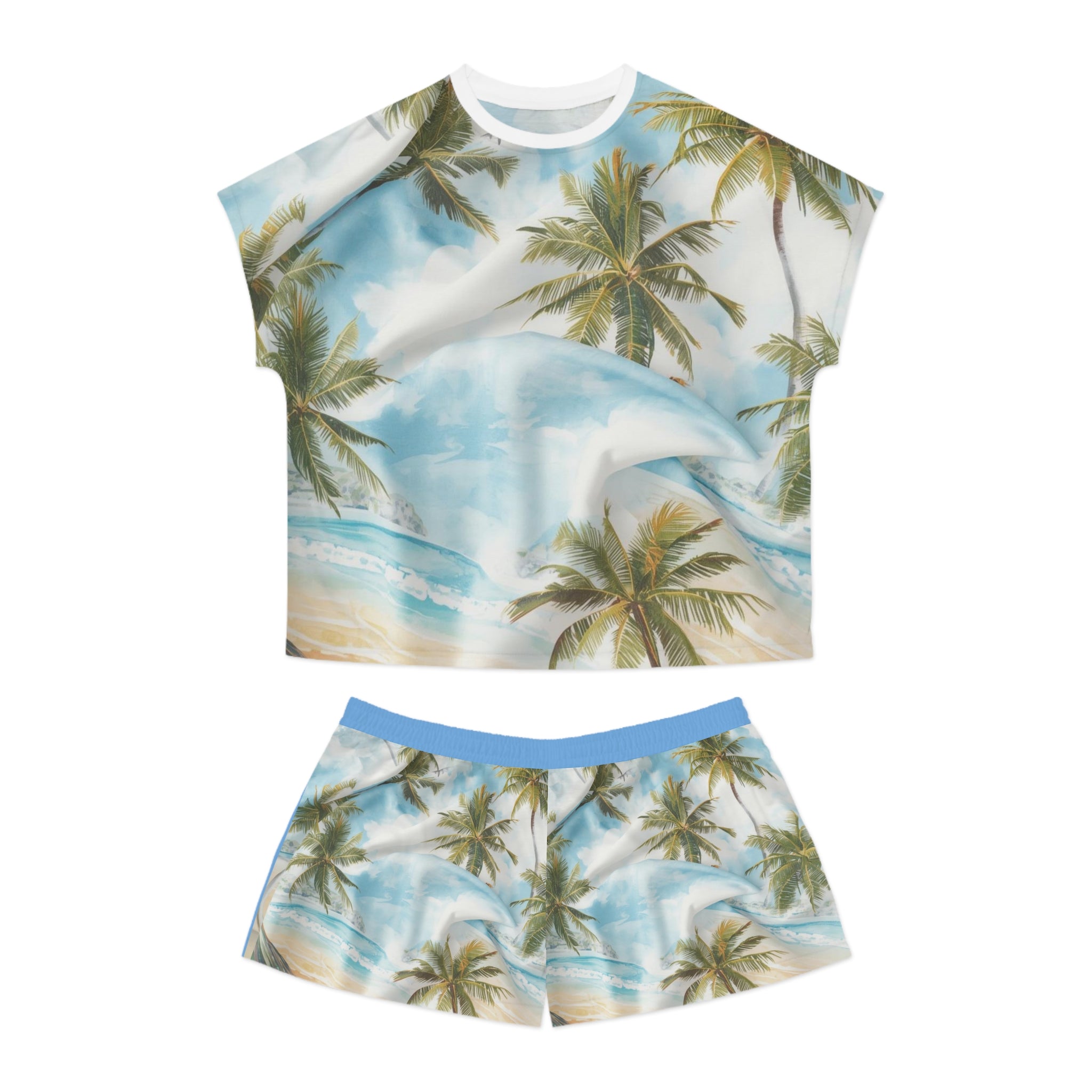 Tropical Palm Beach Women's Pajama Set – All-Over Print Short Lounge Set