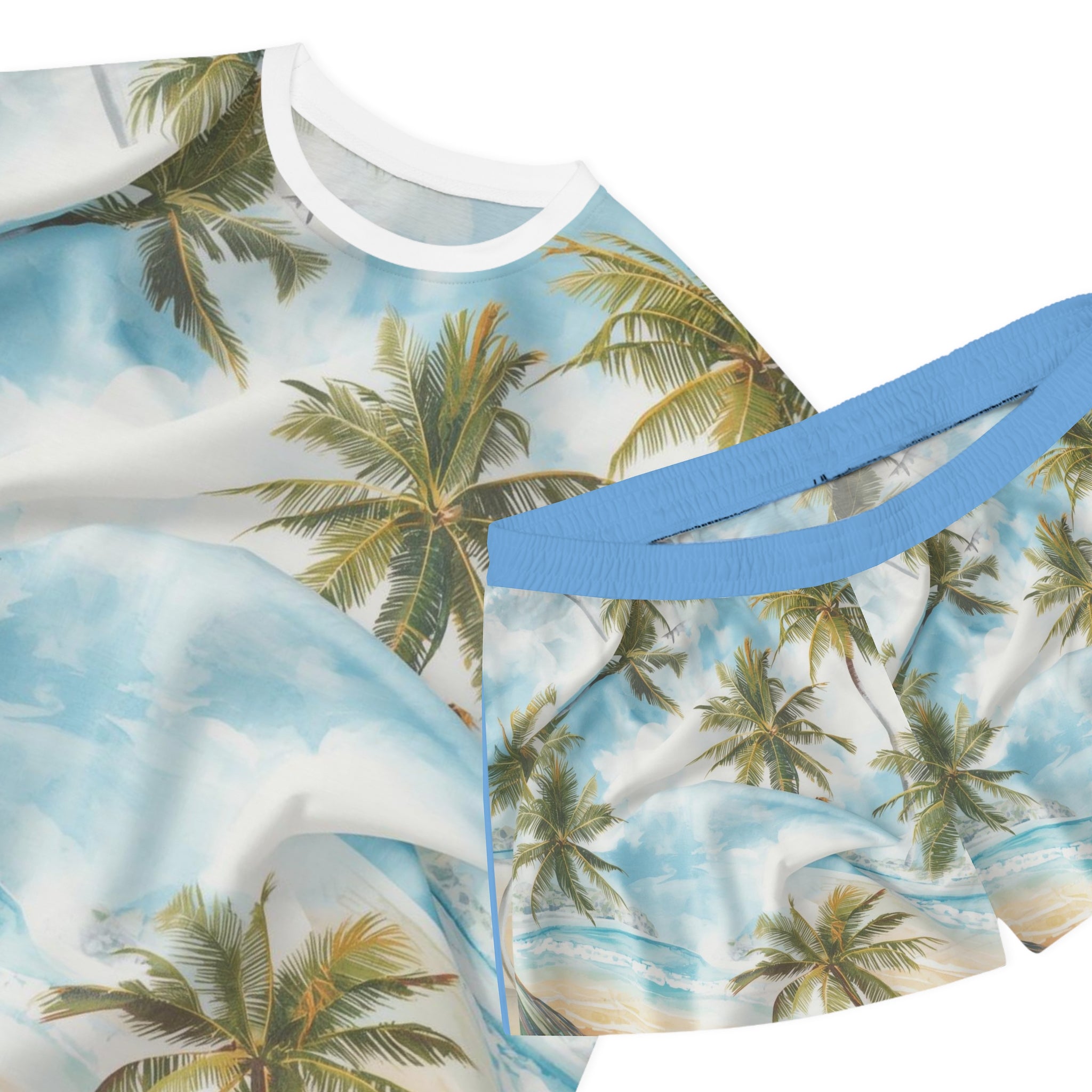 Tropical Palm Beach Women's Pajama Set – All-Over Print Short Lounge Set