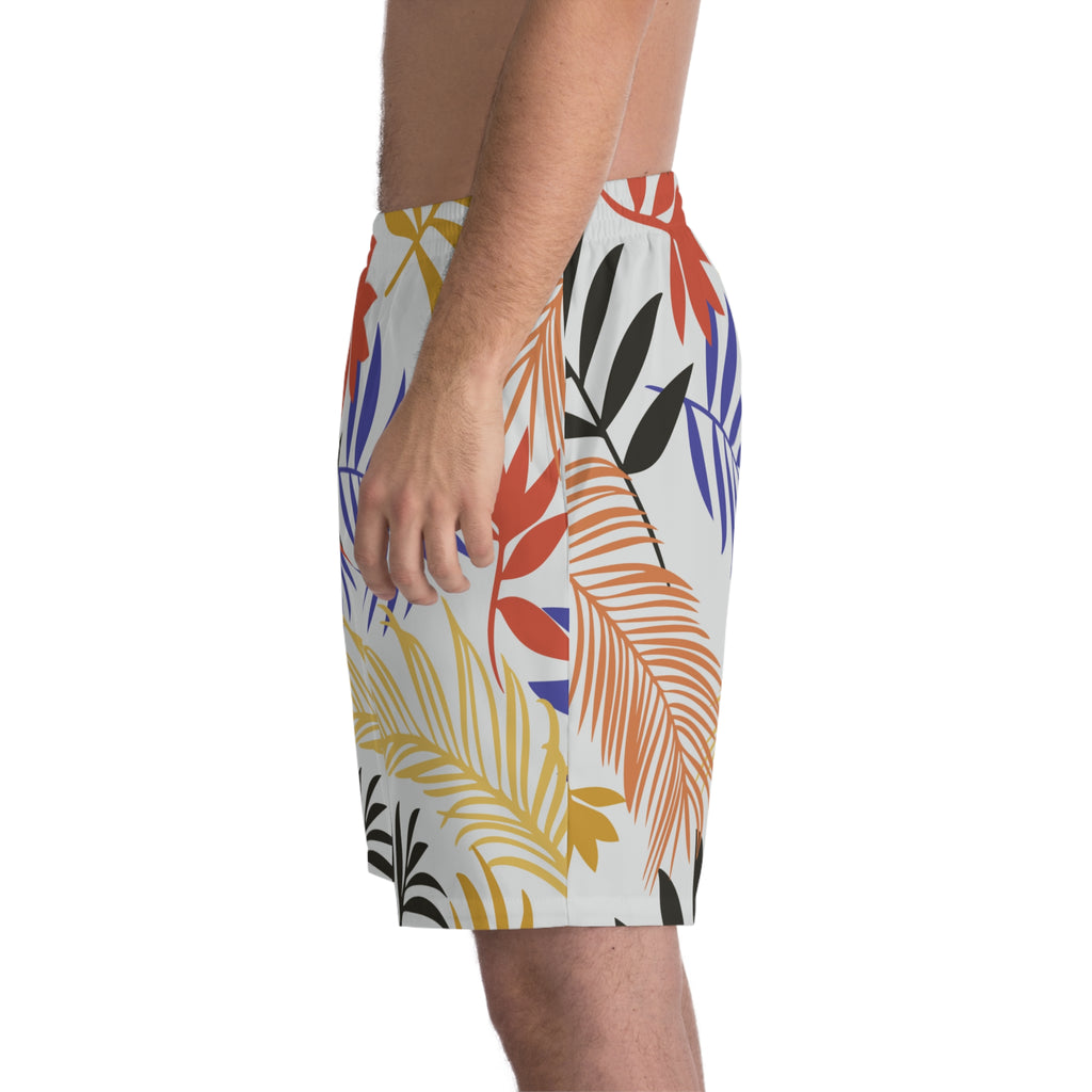 Tropical Leaf Beach Shorts — Colorful Palm Print Summer Swim Trunks
