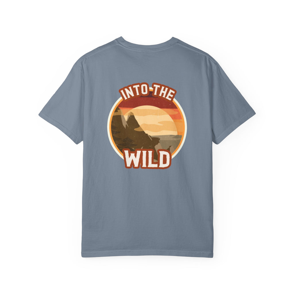 Into The Wild T-Shirt — Retro Sunset Mountain Adventure Tee
