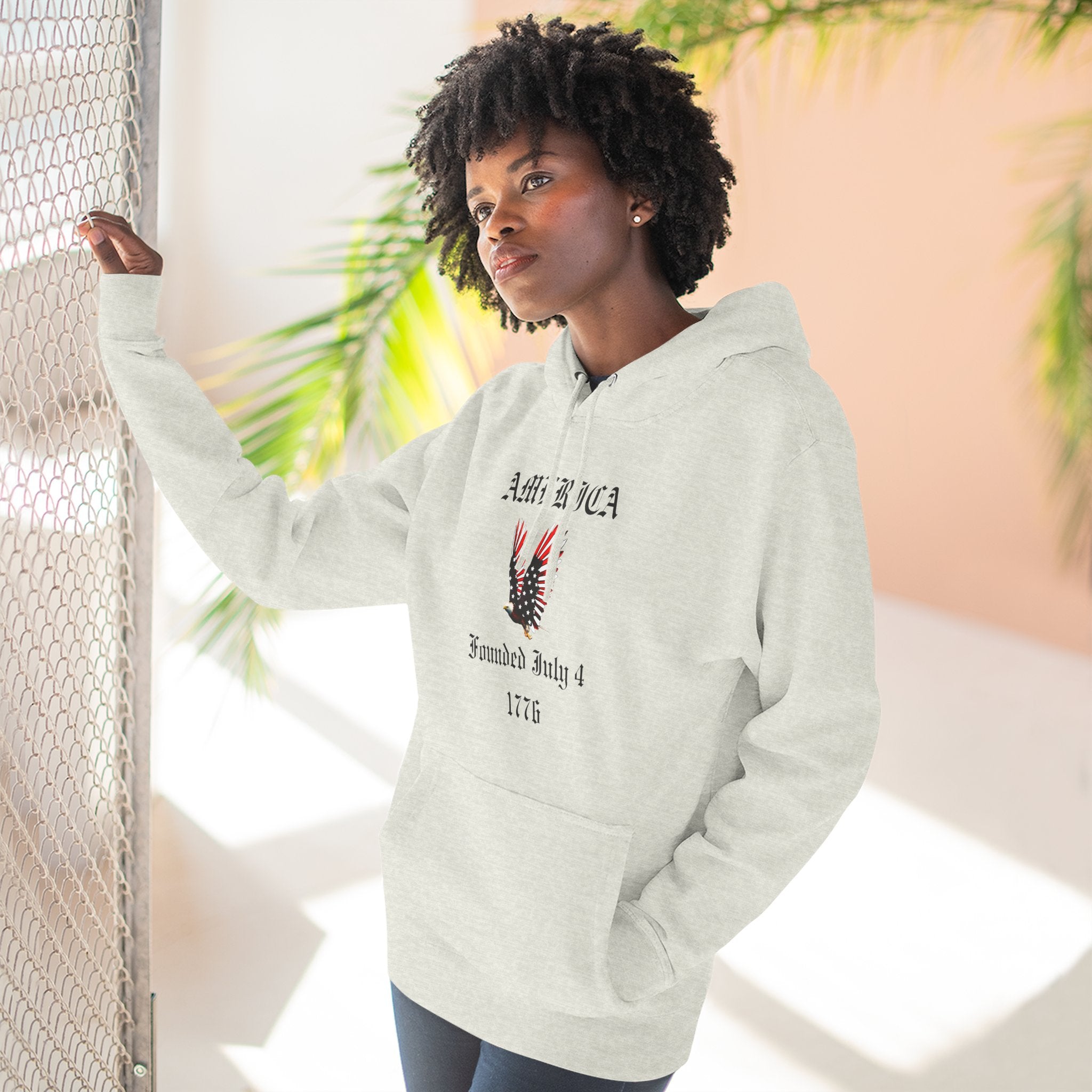 America Eagle Hoodie — Founded July 4, 1776 Patriotic Fleece Pullover