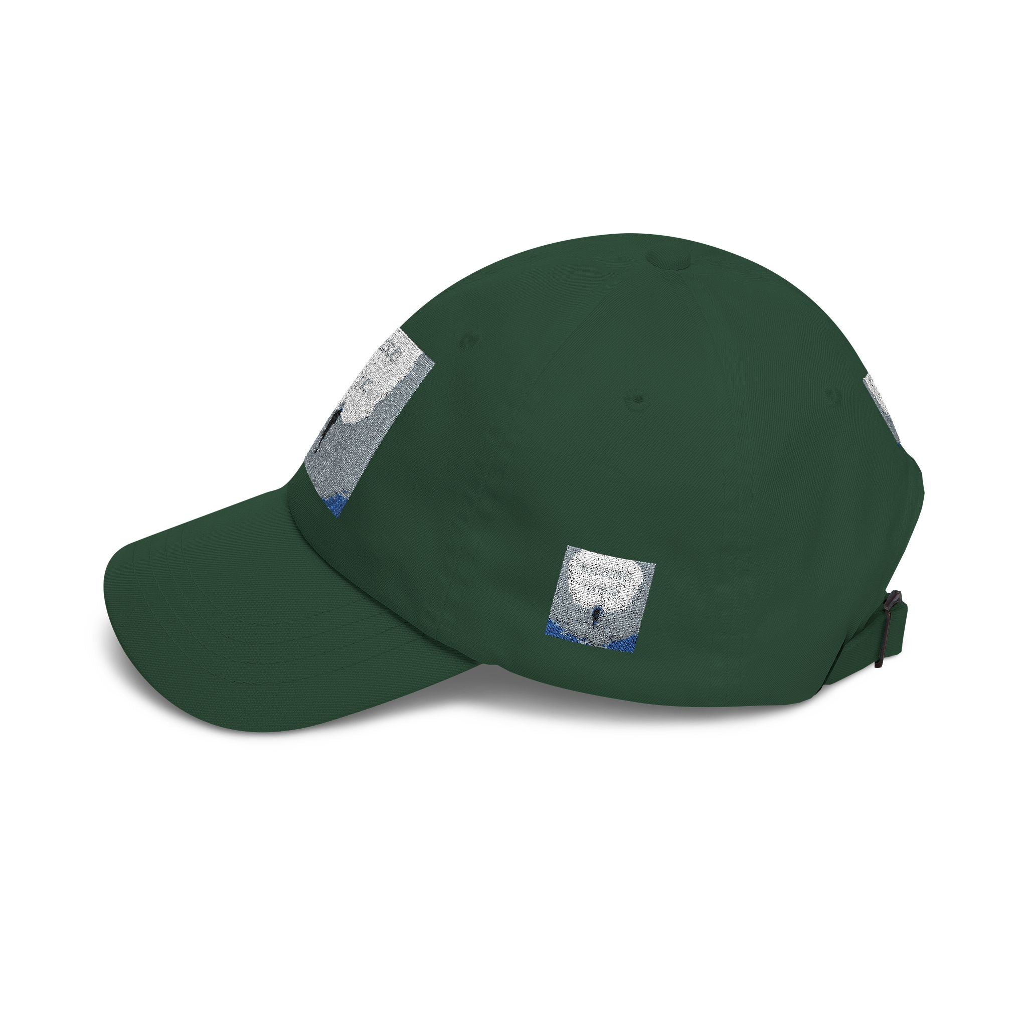 White Dad Cap with Silver Sequin Moon Patch - 'Let the Stars Guide'