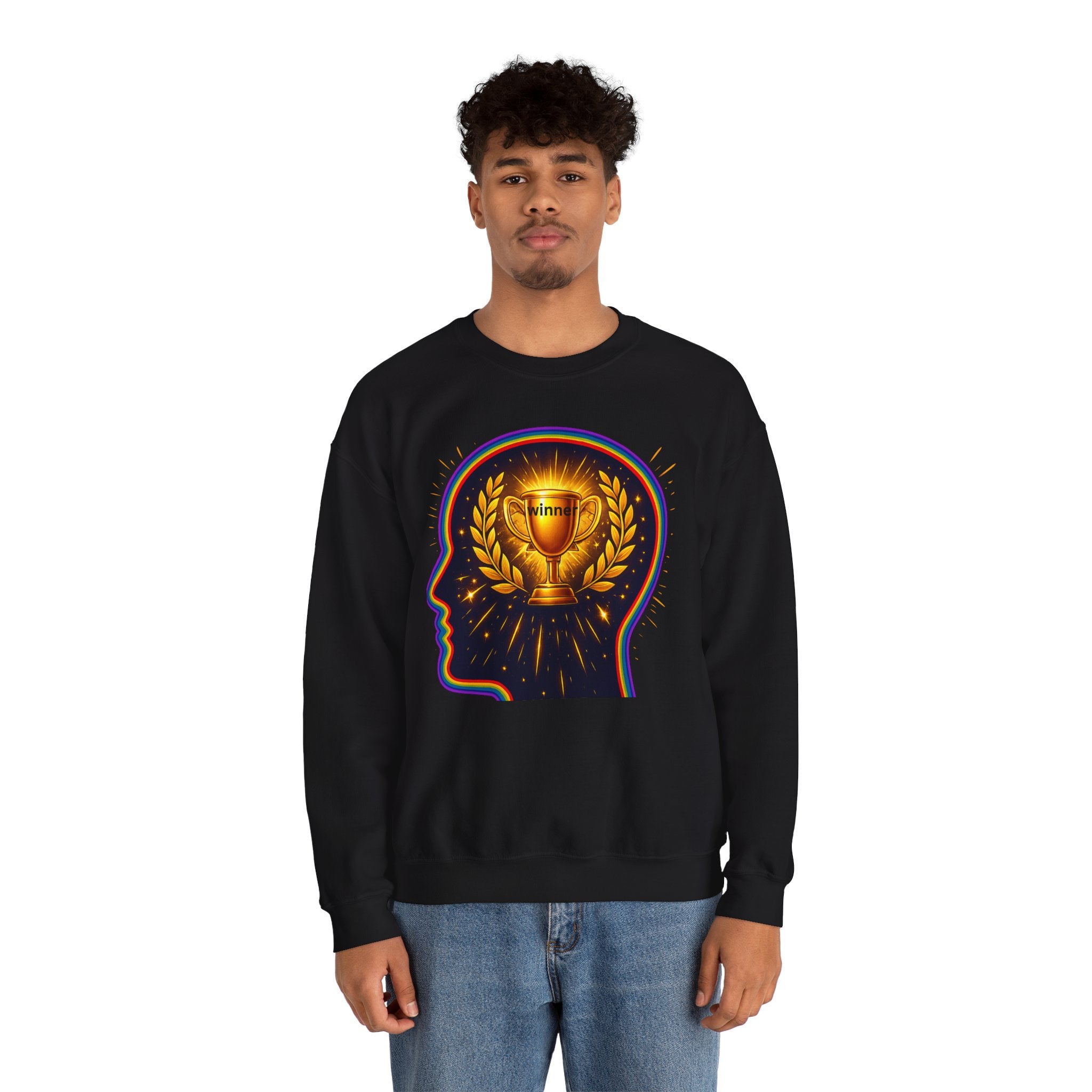 Crewneck Sweatshirt — 'Winner' Trophy Brain Graphic