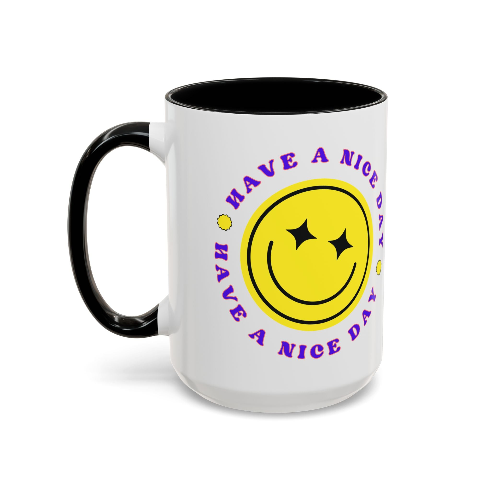 Have a Nice Day Smile Face Coffee Mug — Retro Yellow Smiley Accent Mug (11/15oz)