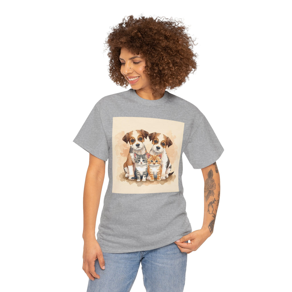 Puppy & Kitten Trio Tee — Cute Pet Illustration T-Shirt