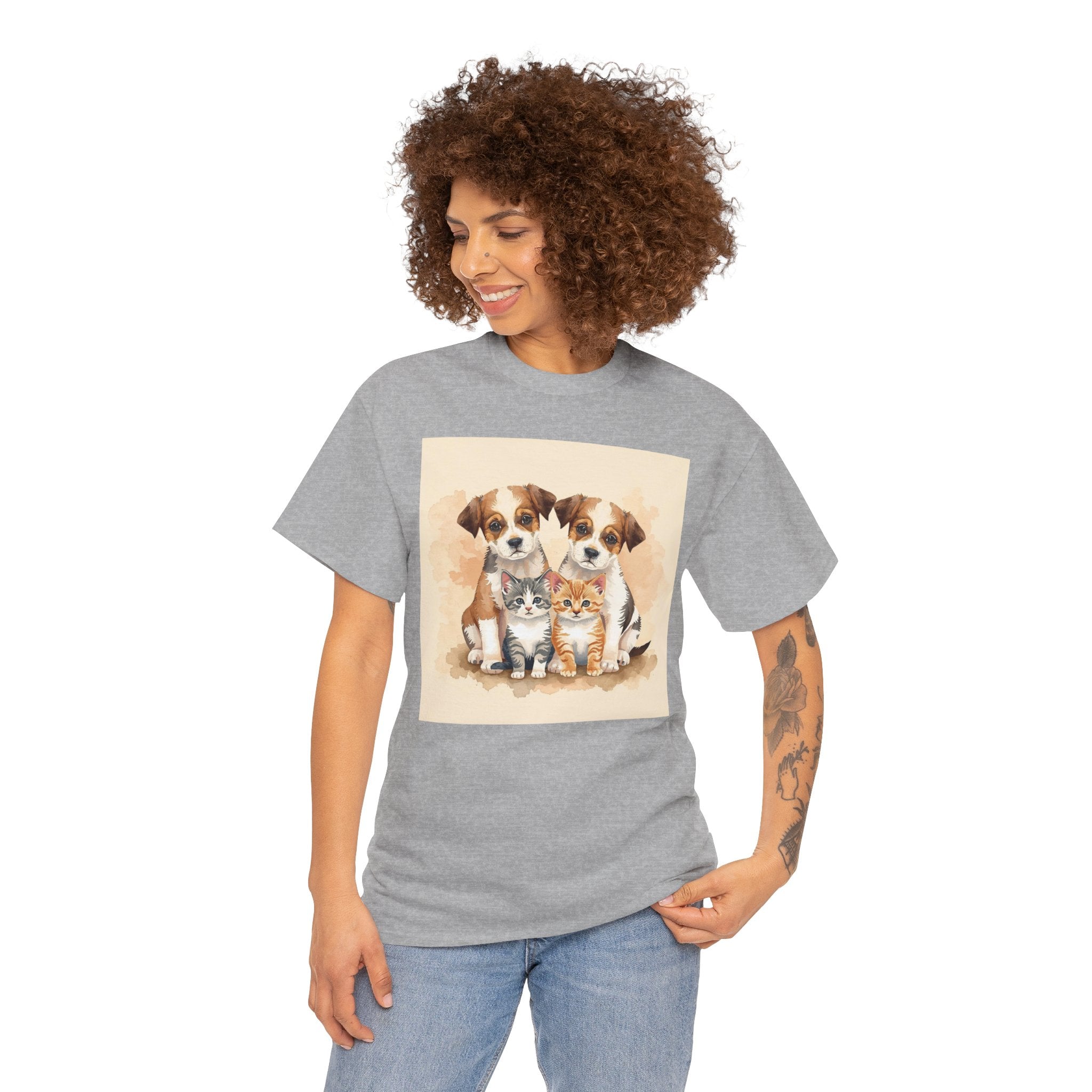 Puppy & Kitten Trio Tee — Cute Pet Illustration T-Shirt