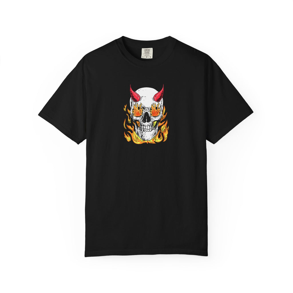 Flaming Devil Skull T-Shirt — Edgy Retro Tattoo Graphic Tee