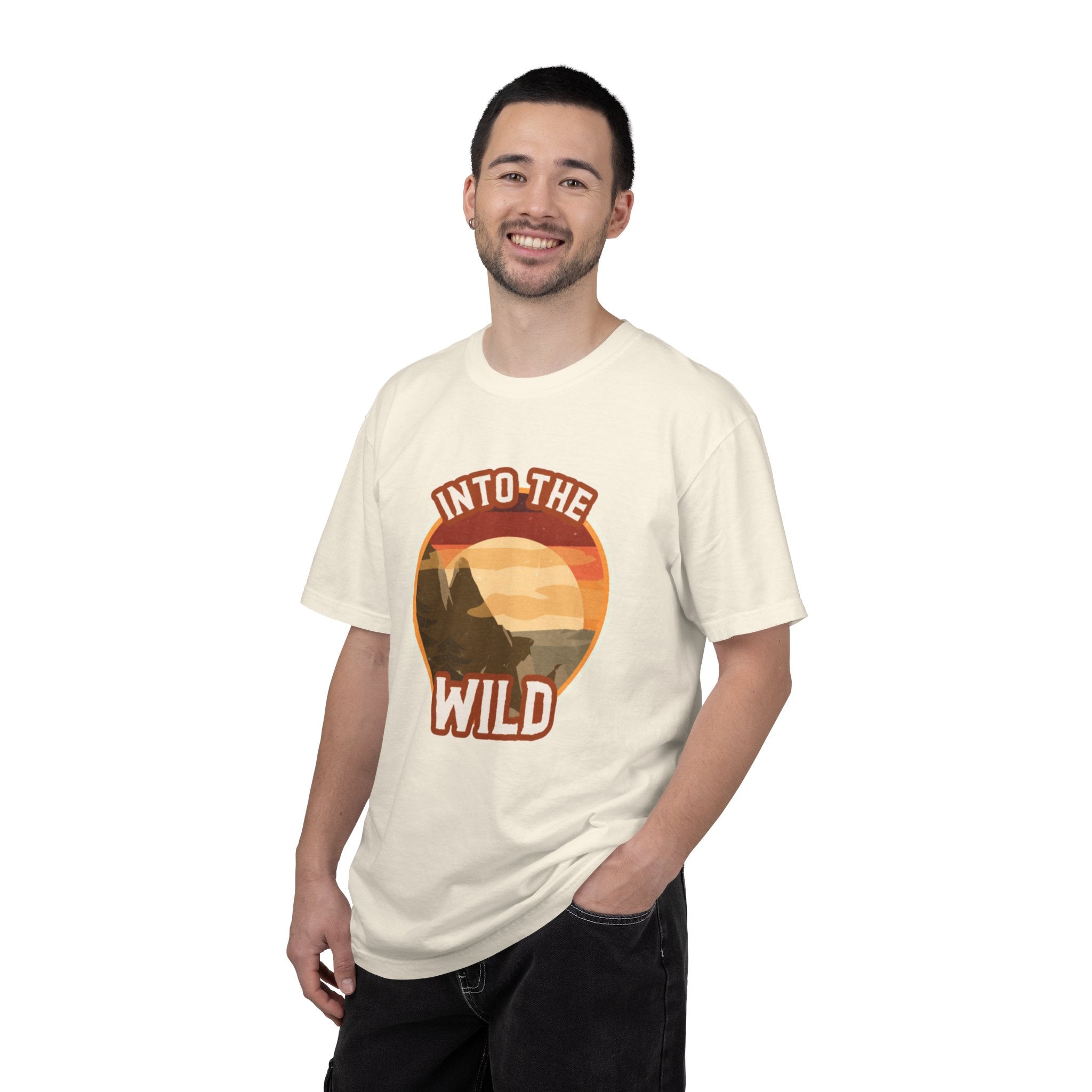 Into The Wild T-Shirt — Retro Sunset Mountain Adventure Tee
