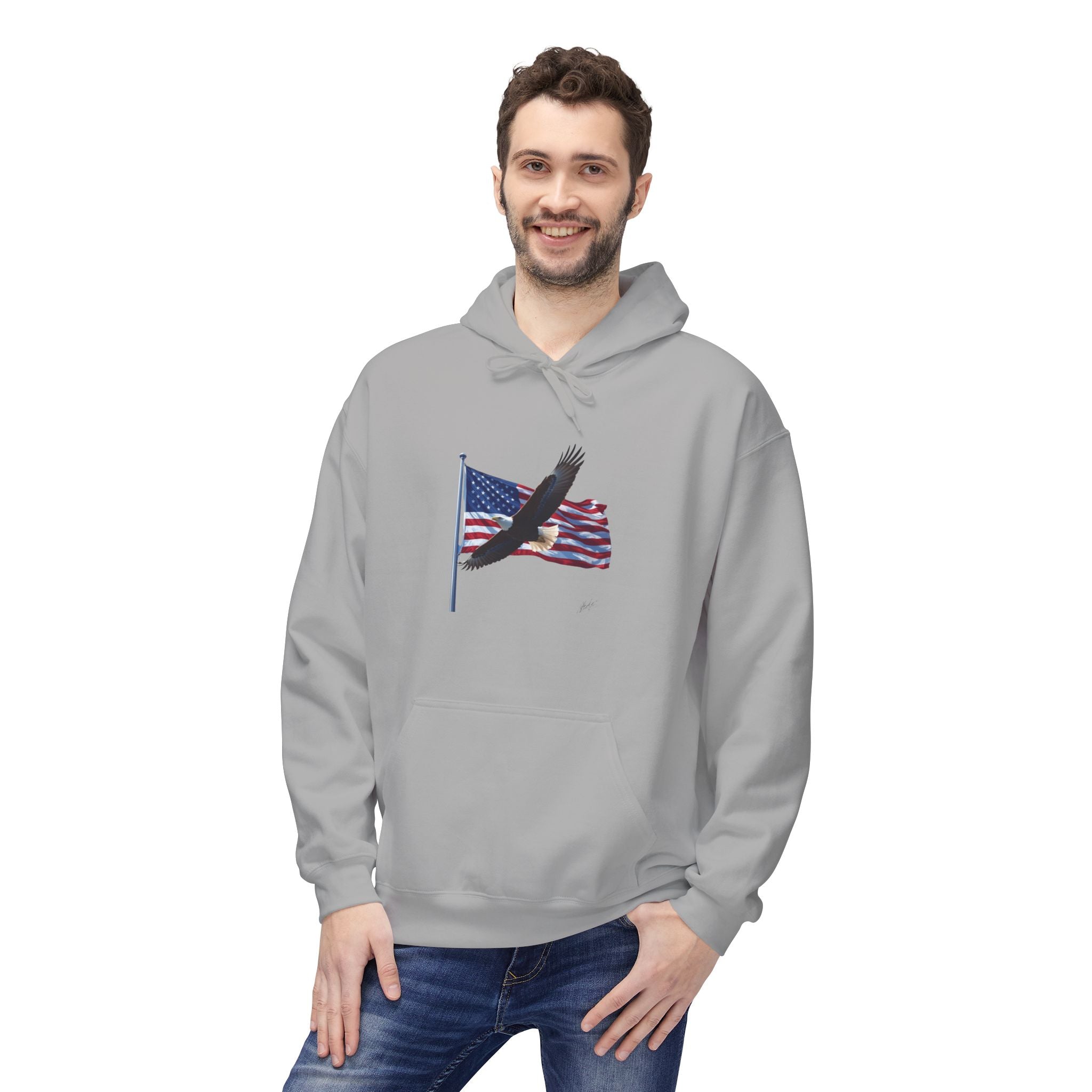American Flag & Eagle Hoodie — Patriotic USA Bald Eagle Pullover