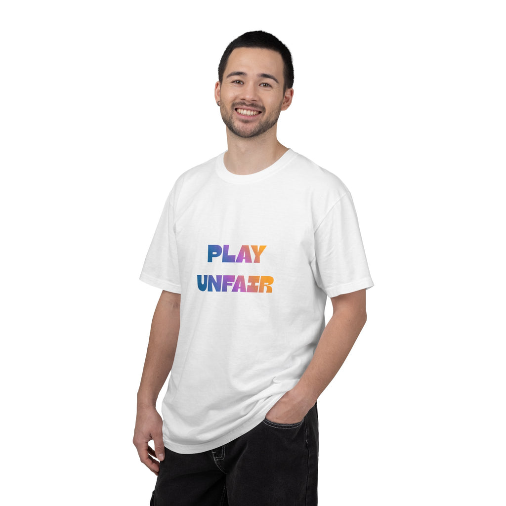 Play Unfair T-Shirt — Bold Rainbow Typography Tee