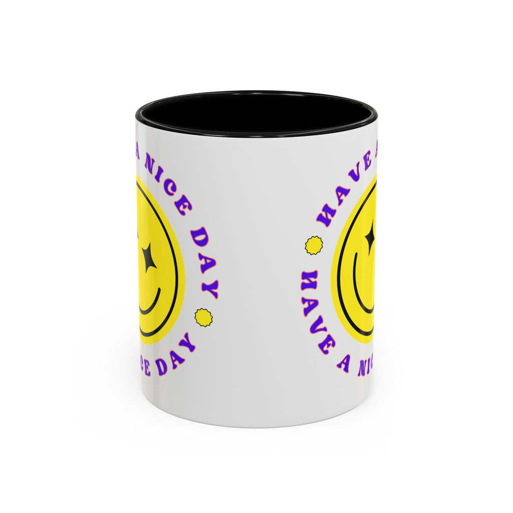 Have a Nice Day Smile Face Coffee Mug — Retro Yellow Smiley Accent Mug (11/15oz)