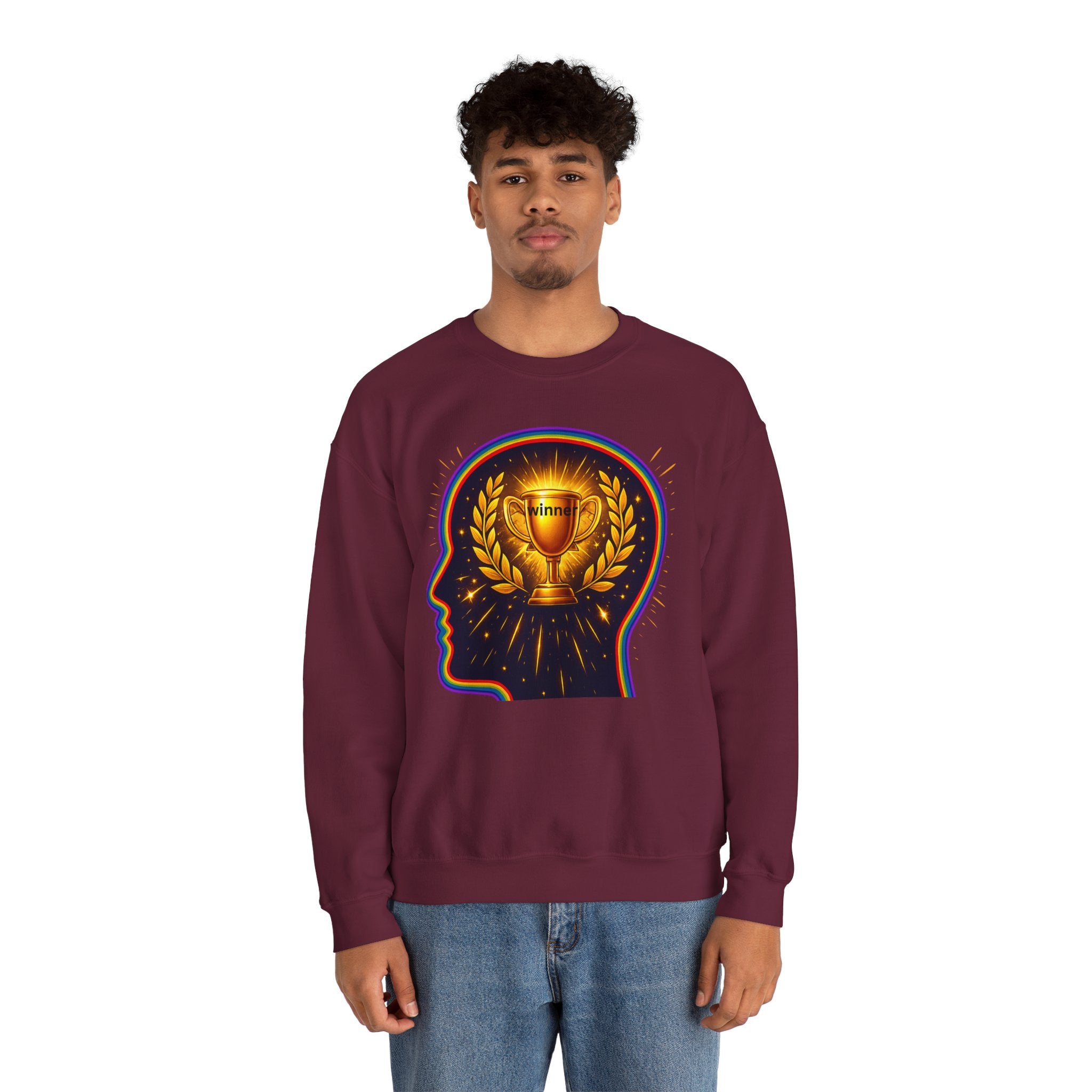 Crewneck Sweatshirt — 'Winner' Trophy Brain Graphic